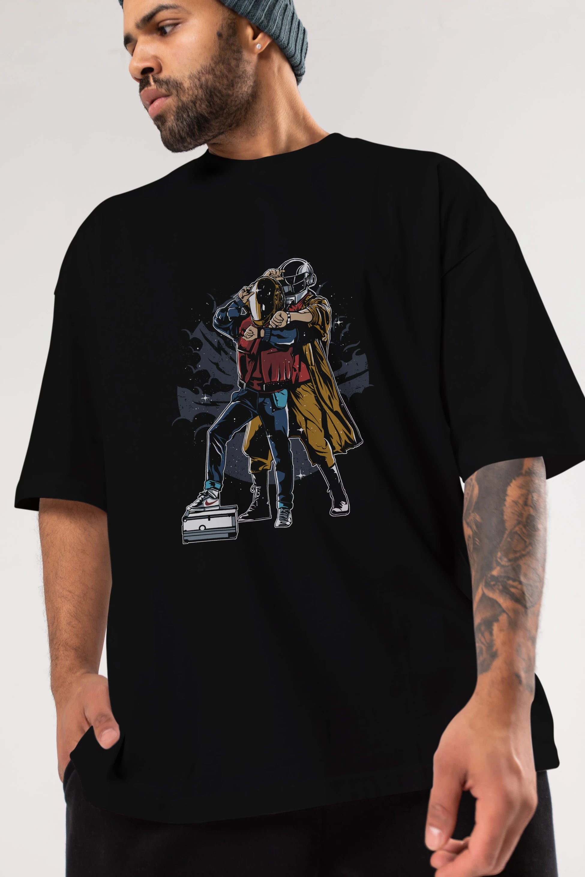 Back To The Beat Ön Baskılı Oversize t-shirt Erkek Kadın Unisex %100 Pamuk tişort