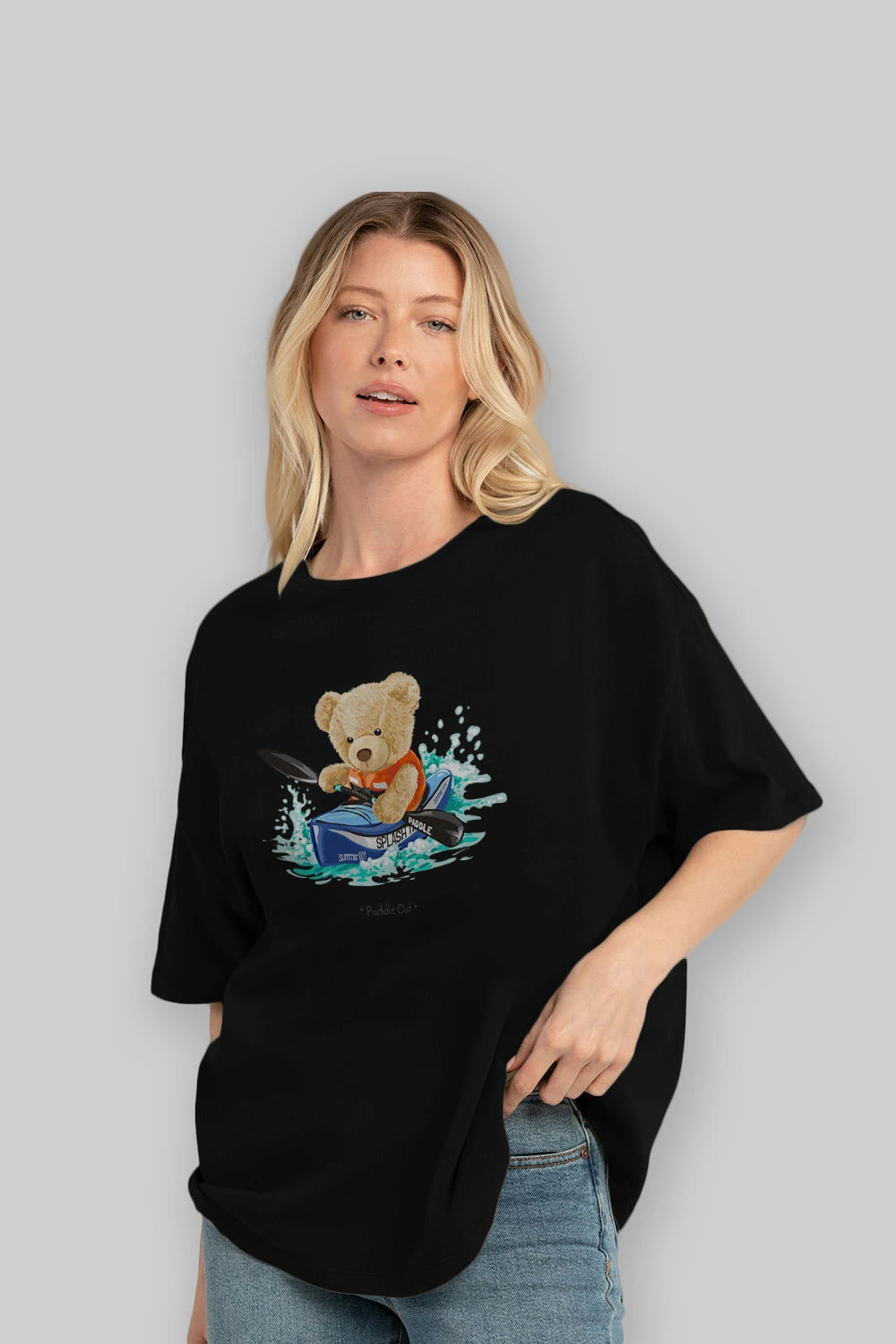 Teddy Bear Paddle Out Ön Baskılı Oversize t-shirt Erkek Kadın Unisex %100 Pamuk