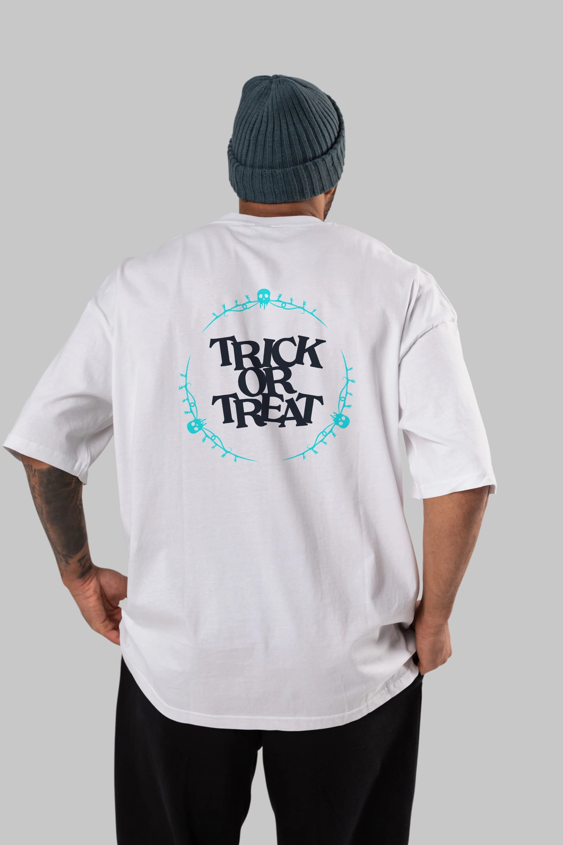 Trick or Treat Yazılı Arka Baskılı Oversize t-shirt Erkek Kadın Unisex