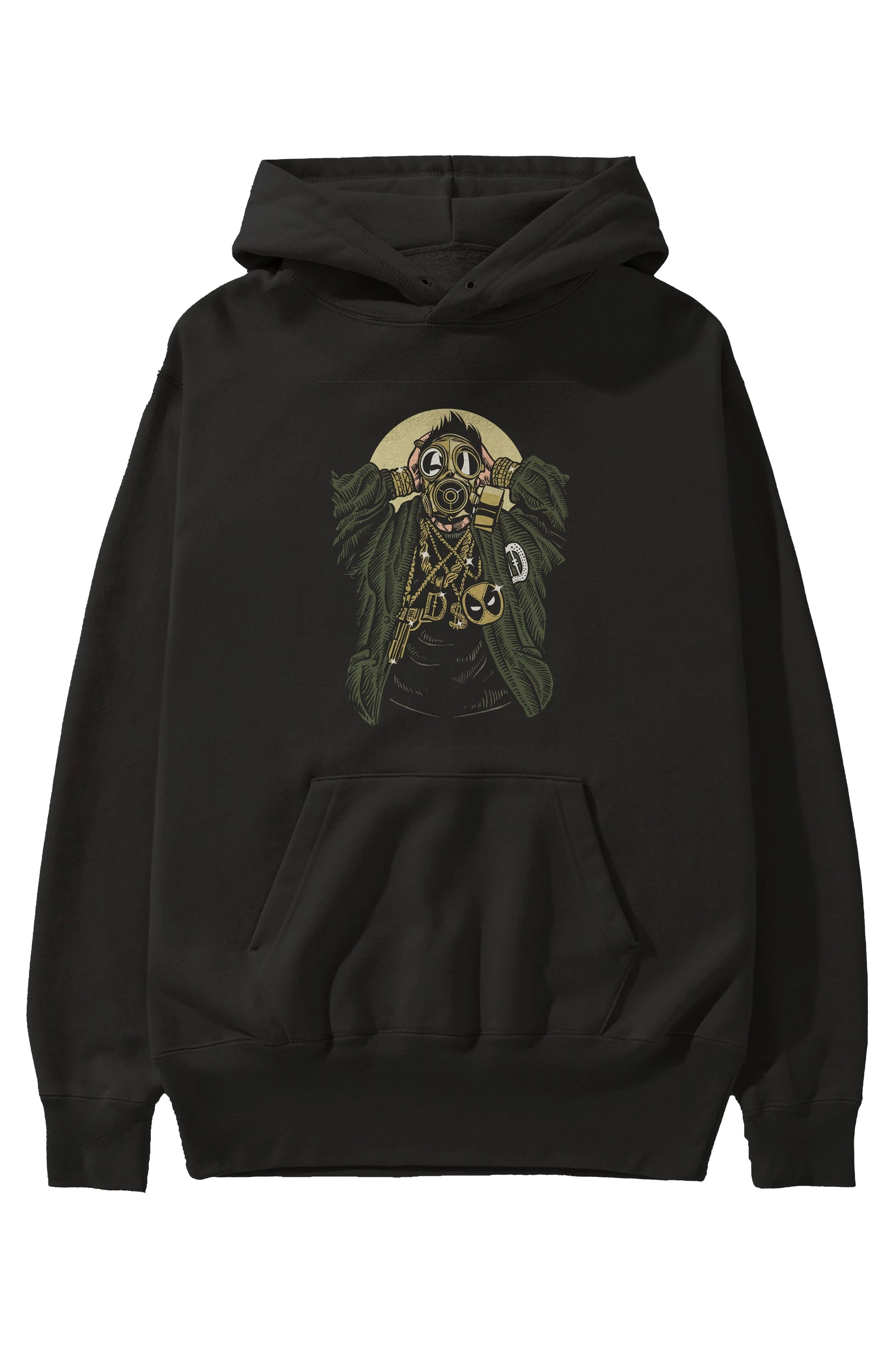 Gasmask Gangsta Ön Baskılı Hoodie Oversize Kapüşonlu Sweatshirt Erkek Kadın Unisex