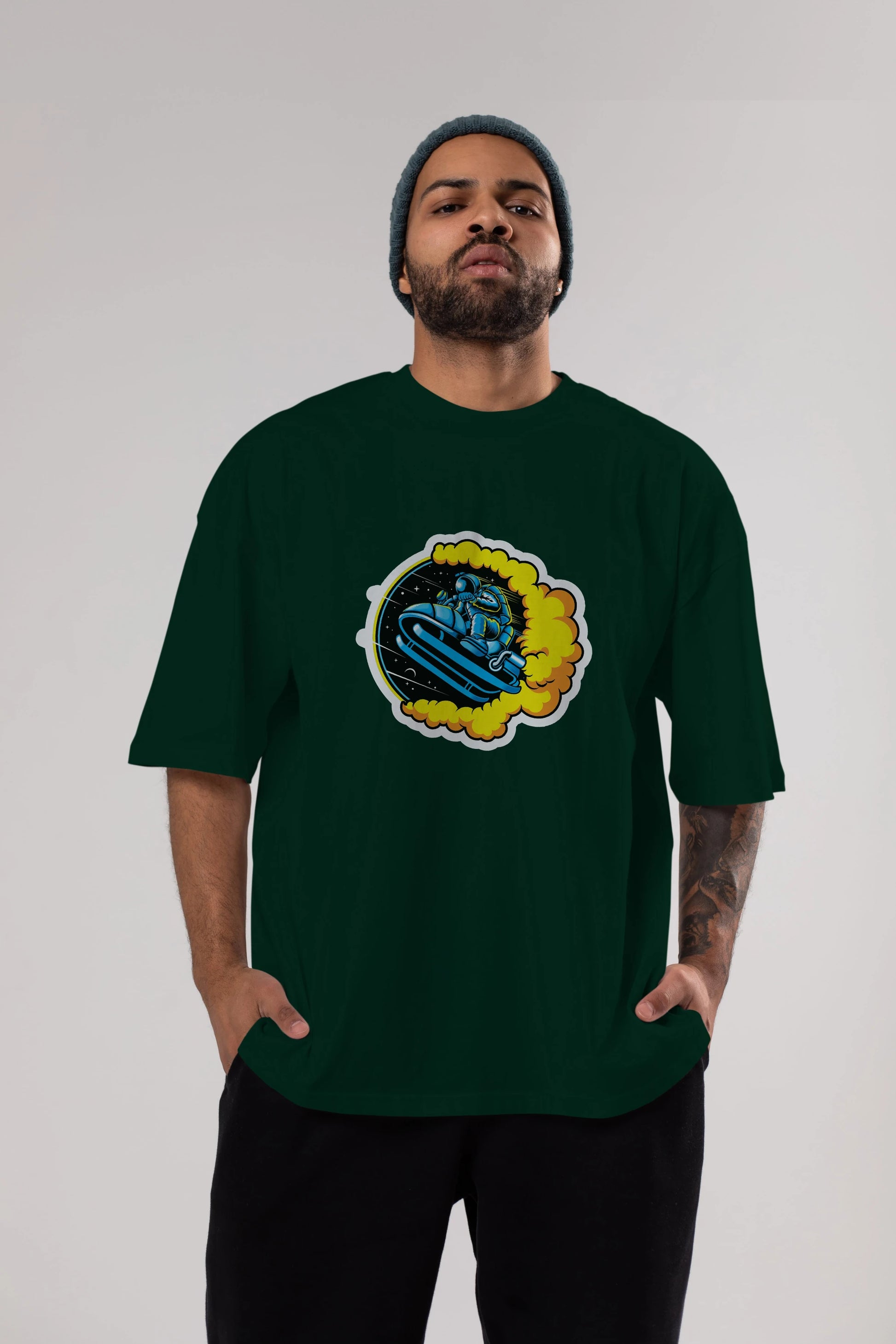 Astrojump with Snowmobile Sticker Ön Baskılı Oversize t-shirt Erkek Kadın Unisex
