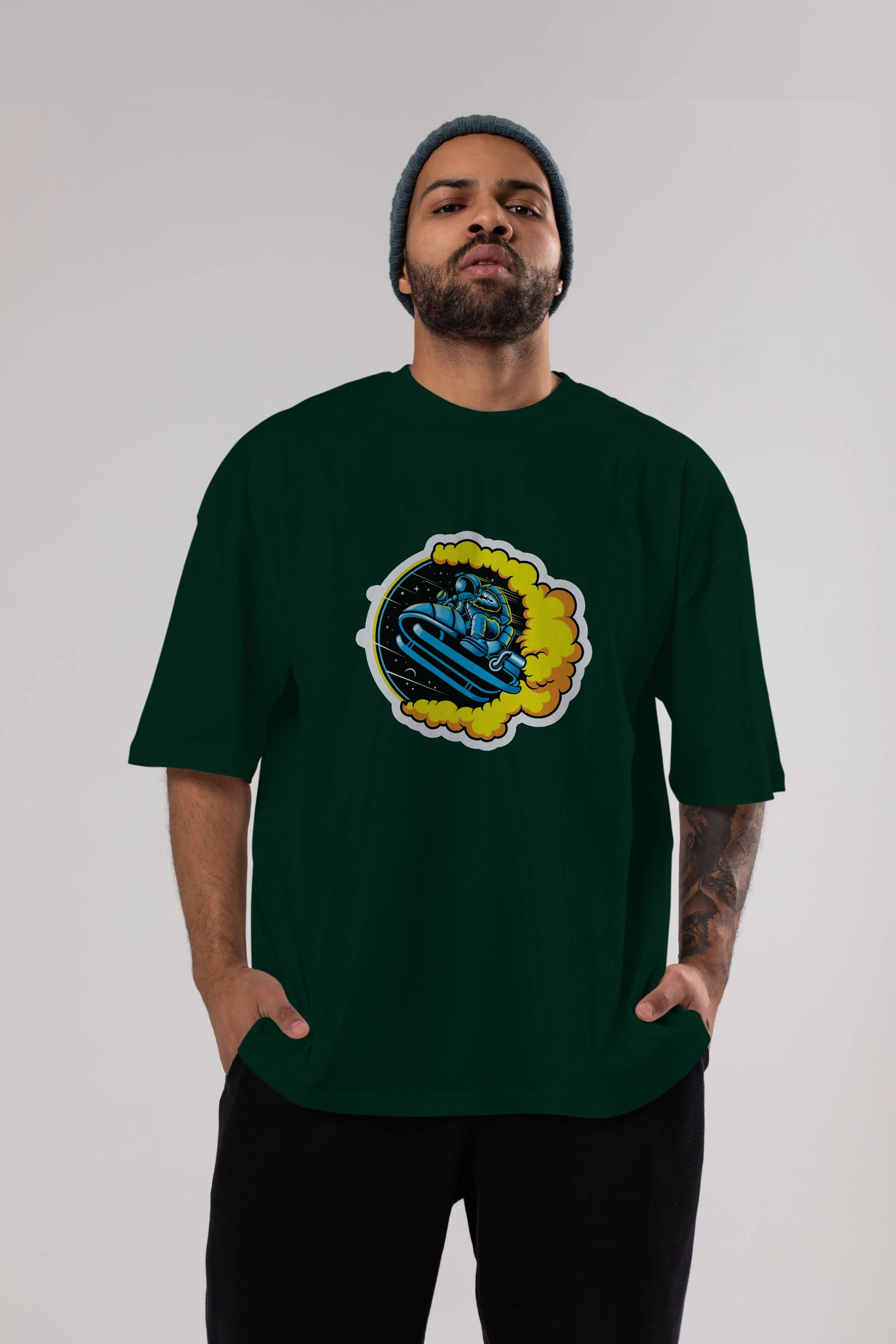 Astrojump with Snowmobile Sticker Ön Baskılı Oversize t-shirt Erkek Kadın Unisex