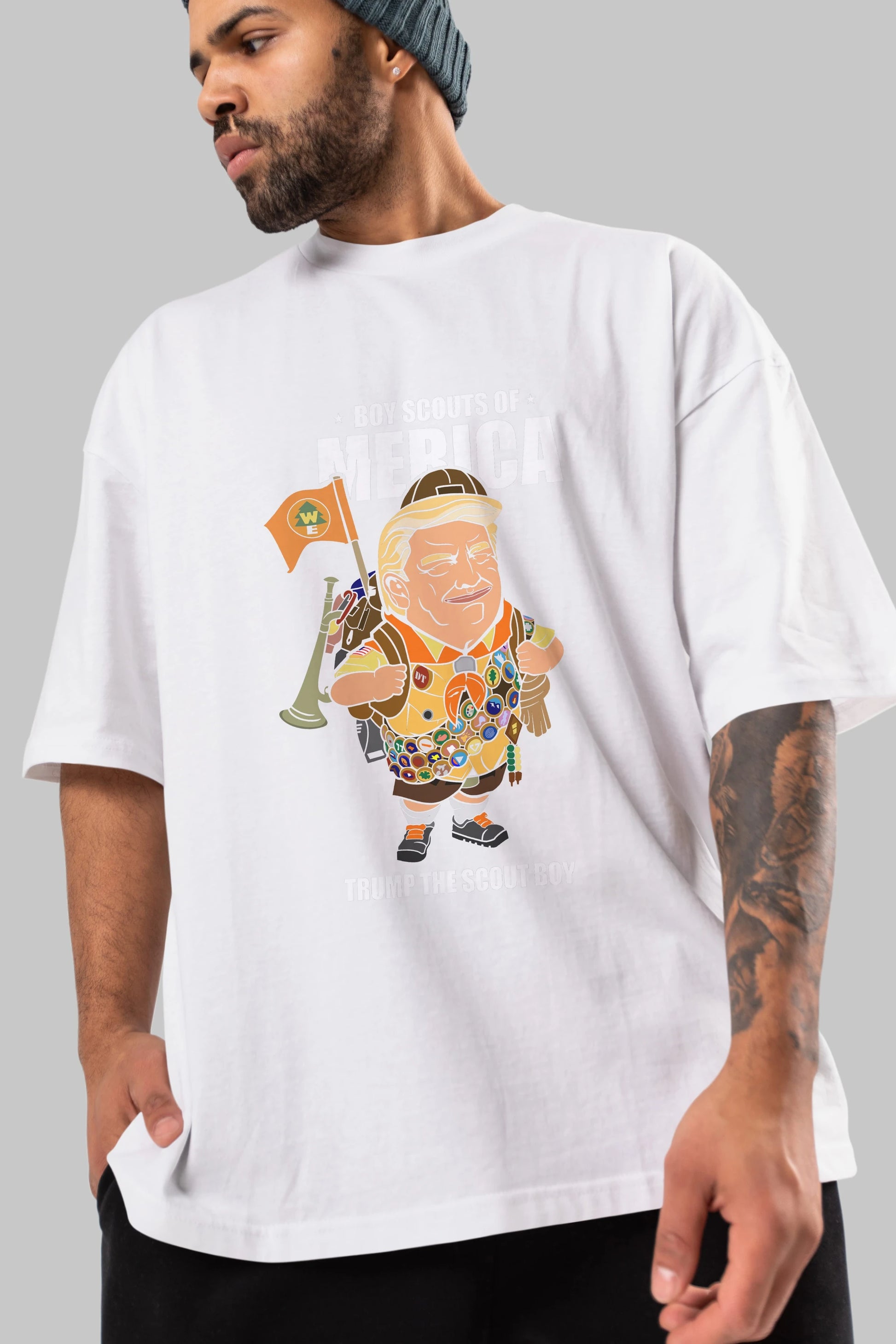 Trump Scout Boy Ön Baskılı Oversize t-shirt Erkek Kadın Unisex %100 Pamuk tişort