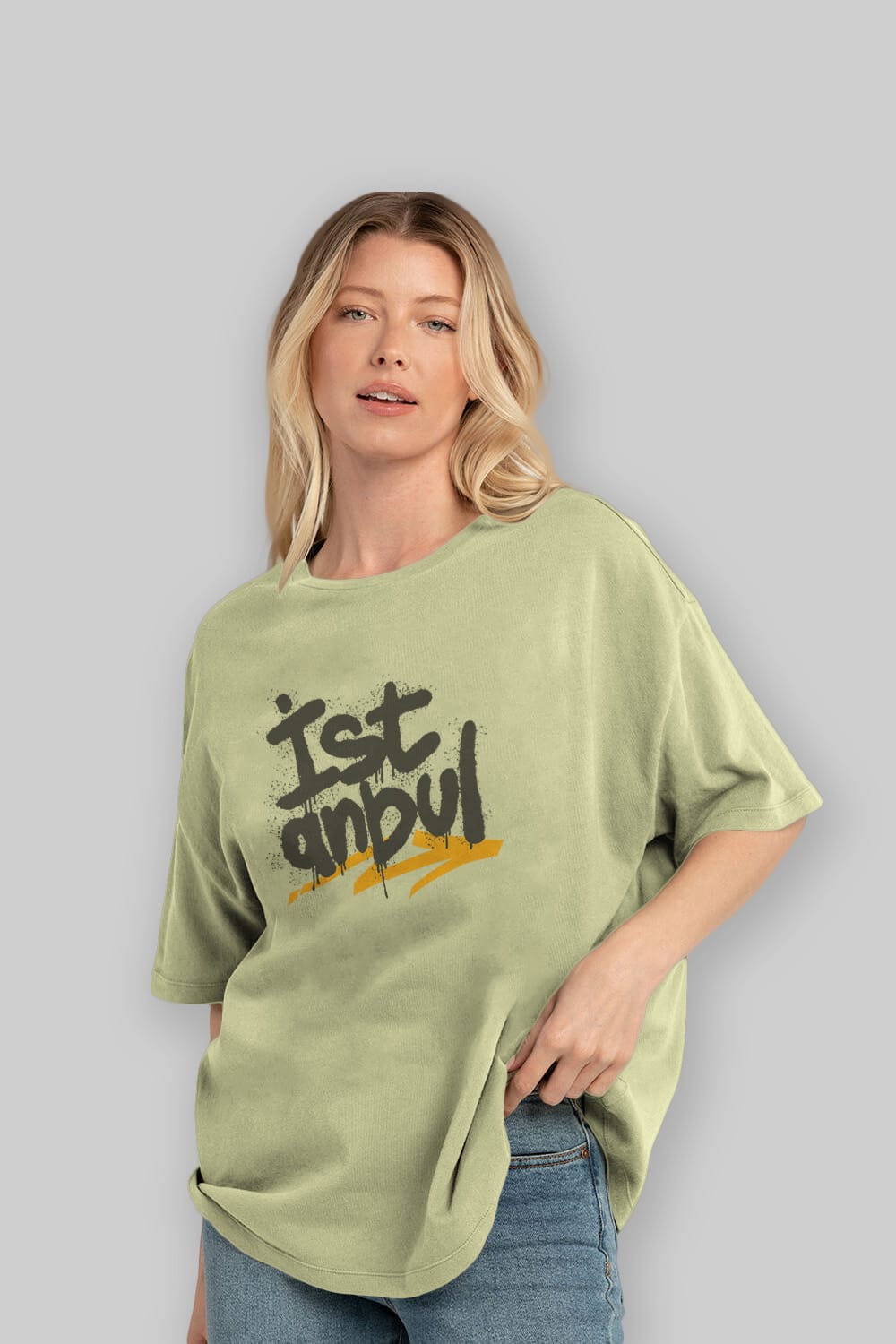 istanbul Yazılı Ön Baskılı Oversize t-shirt Erkek Kadın Unisex