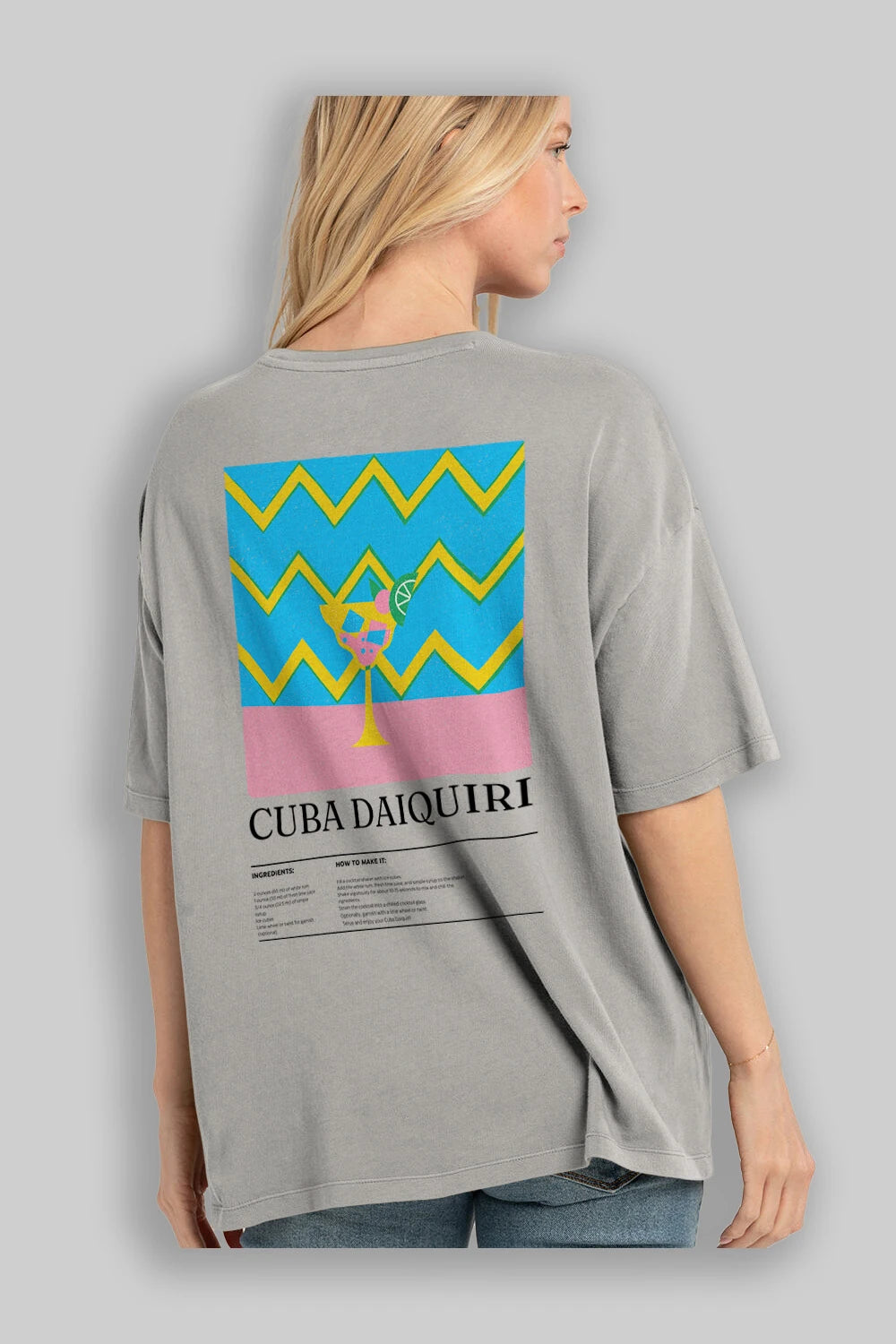 Cuba Daiquiri Kokteyl Serisi Arka Baskılı Oversize t-shirt Erkek Kadın %100 Pamuk Bisiklet Yaka tişort