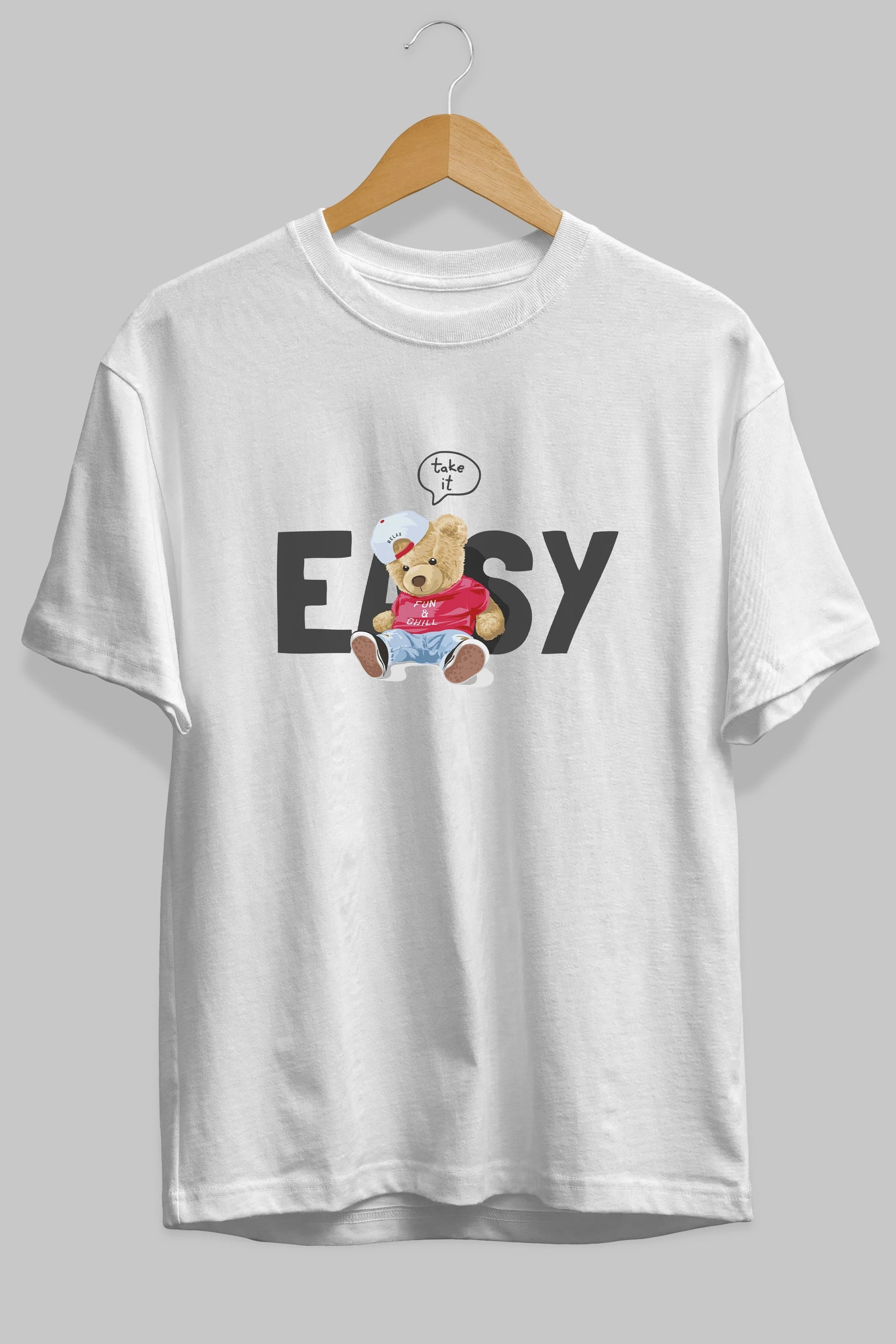 Teddy Bear Easy Ön Baskılı Oversize t-shirt Erkek Kadın Unisex %100 Pamuk