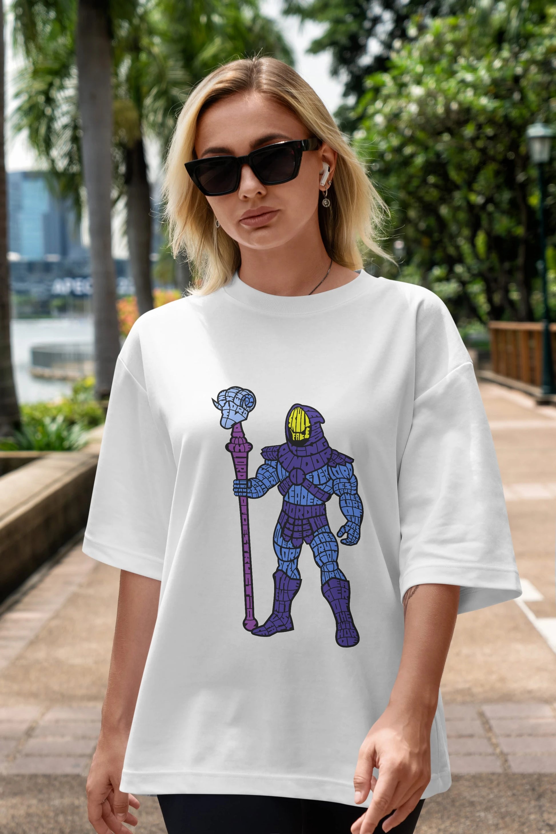 Skull Face Ön Baskılı Oversize t-shirt %100 pamuk Erkek Kadın Unisex