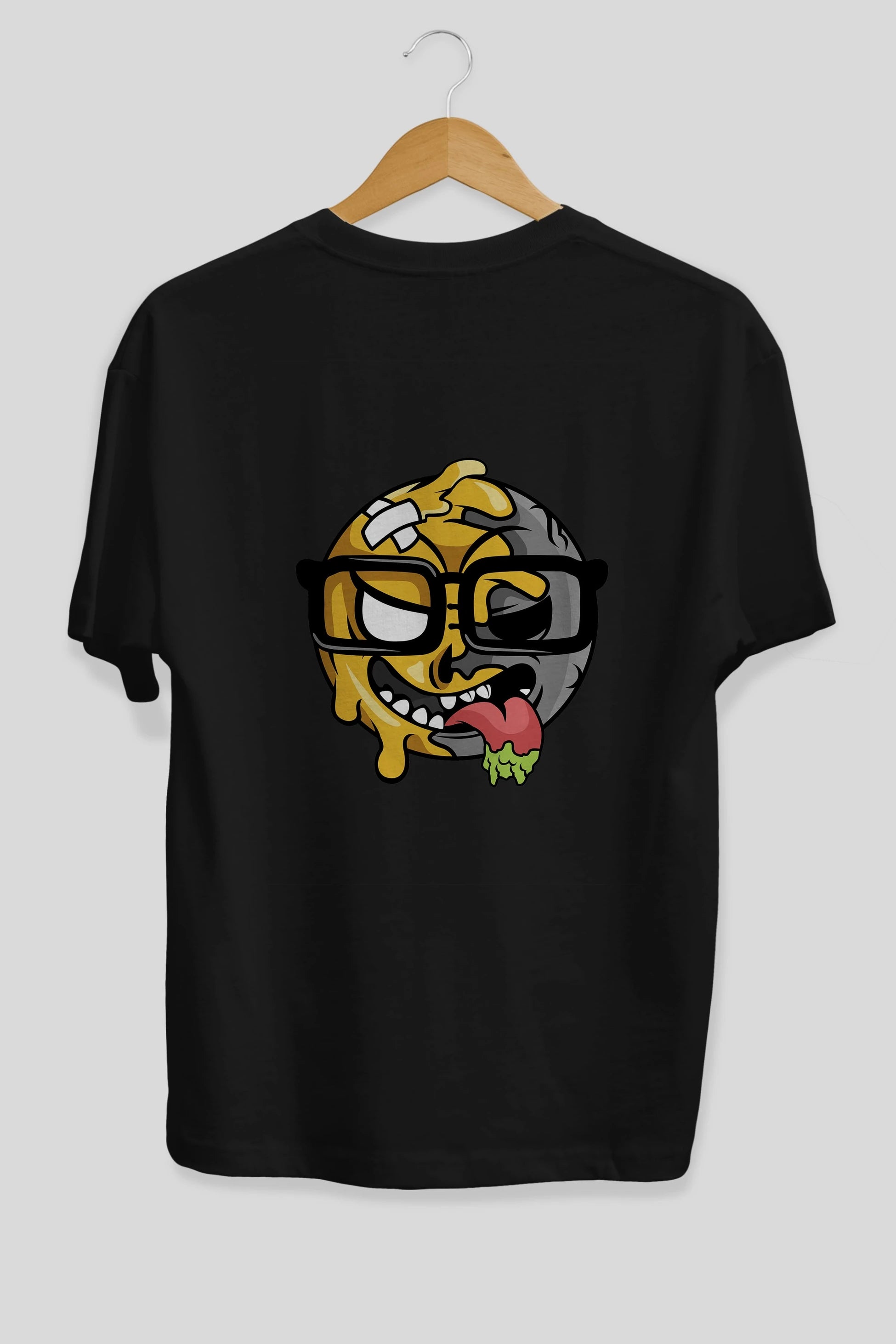 Smiley Nerd Arka Baskılı Oversize t-shirt Erkek Kadın Unisex %100 Pamuk tişort
