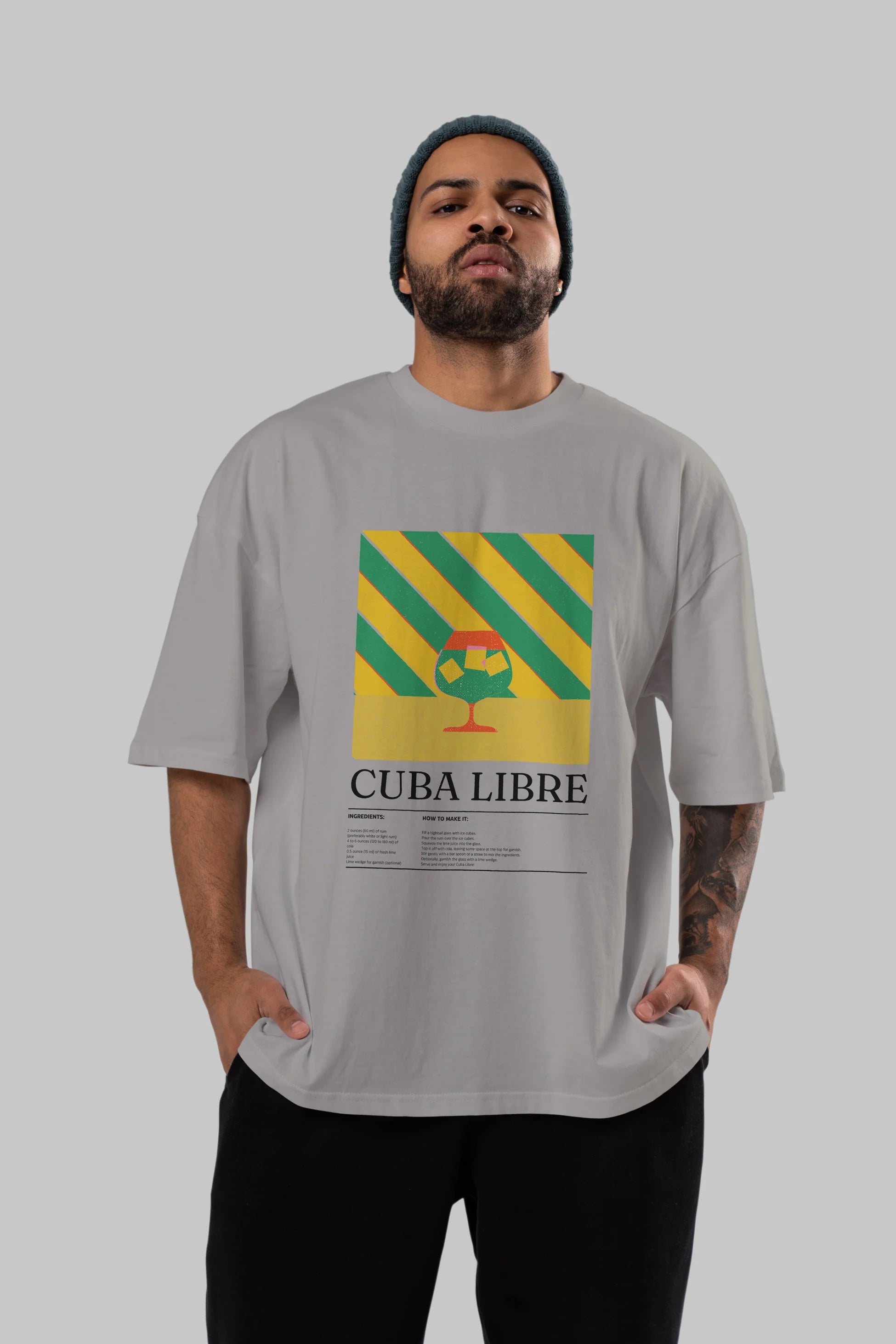 Cuba Libre Kokteyl Ön Baskılı Oversize t-shirt Erkek Kadın %100 Pamuk Bisiklet Yaka tişort