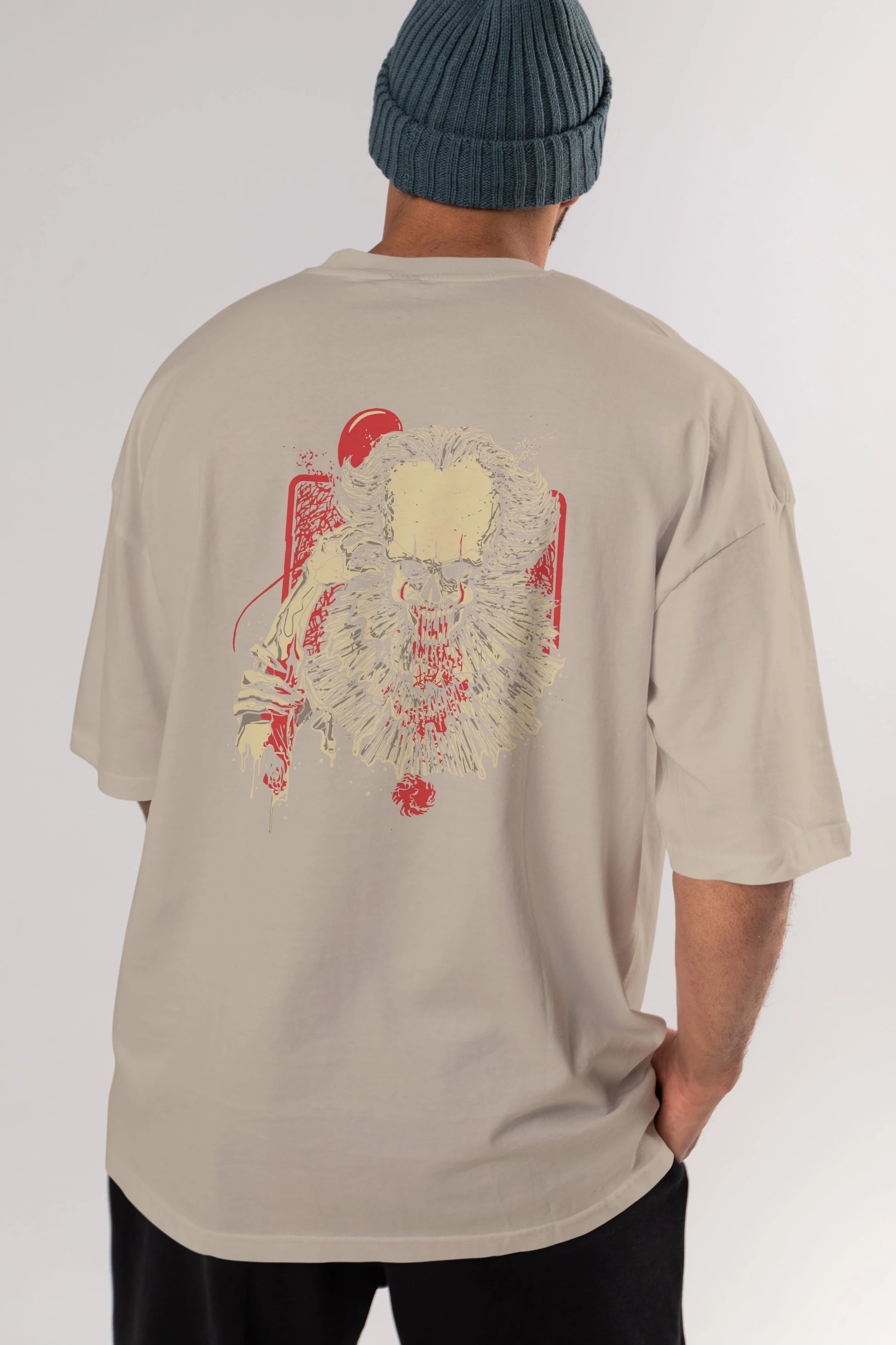it (2) Arka Baskılı Oversize t-shirt Erkek Kadın Unisex %100 Pamuk Bisiklet Yaka tişort