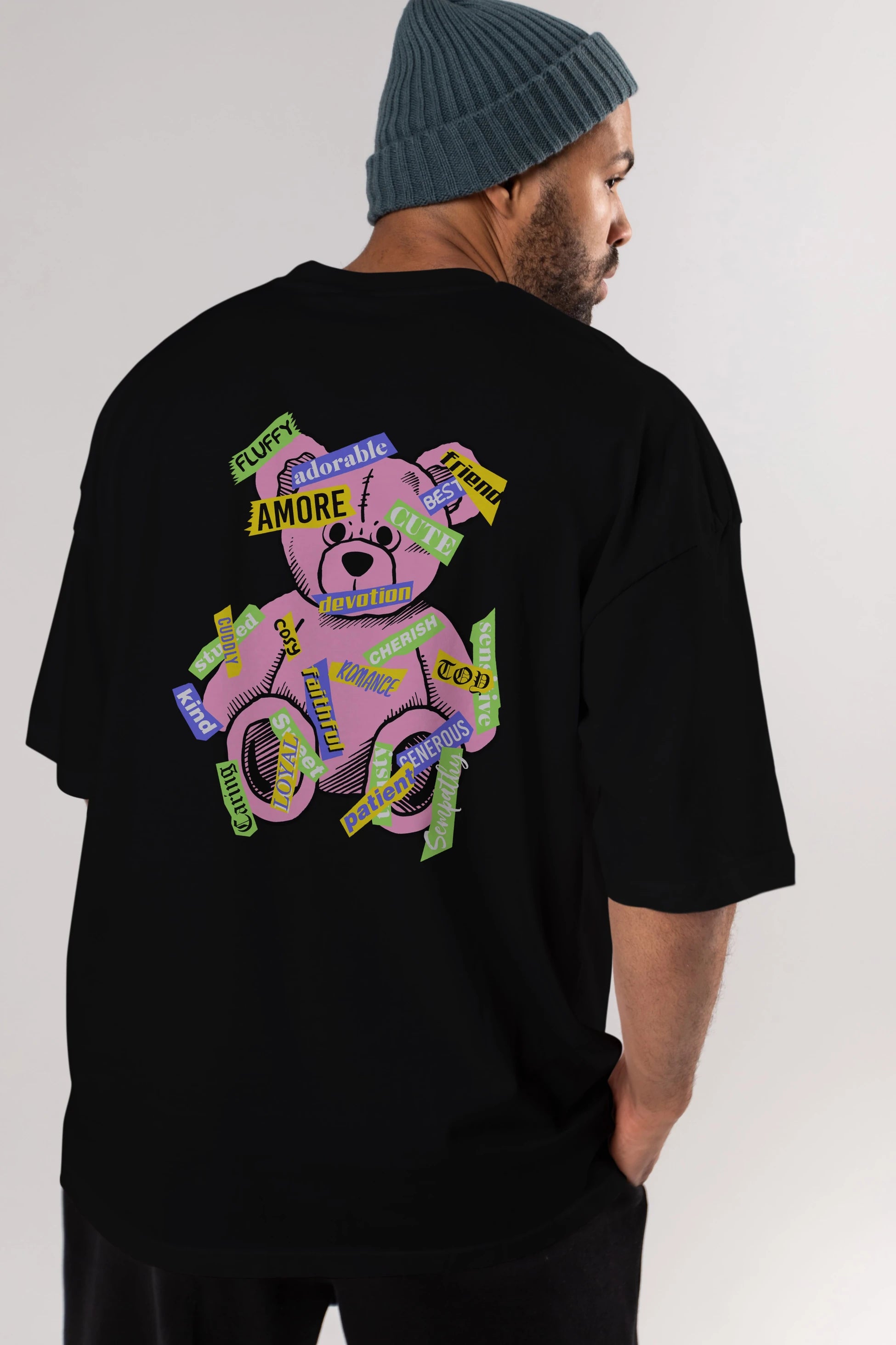 Teddy Bear Cute Arka Baskılı Oversize t-shirt Erkek Kadın Unisex