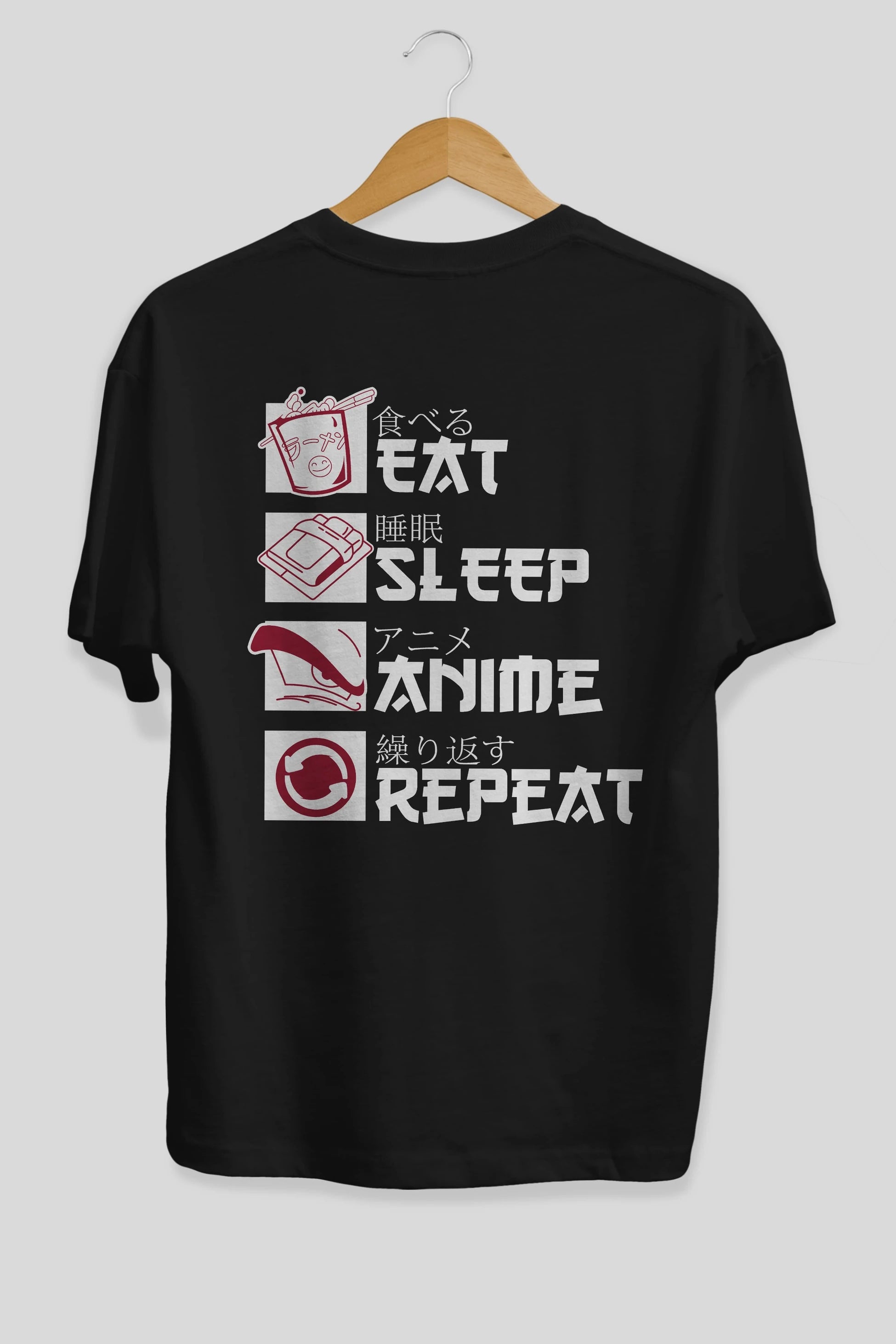 Eat, Sleep, Anime, Repeat Anime Arka Baskılı Oversize t-shirt Erkek Kadın Unisex