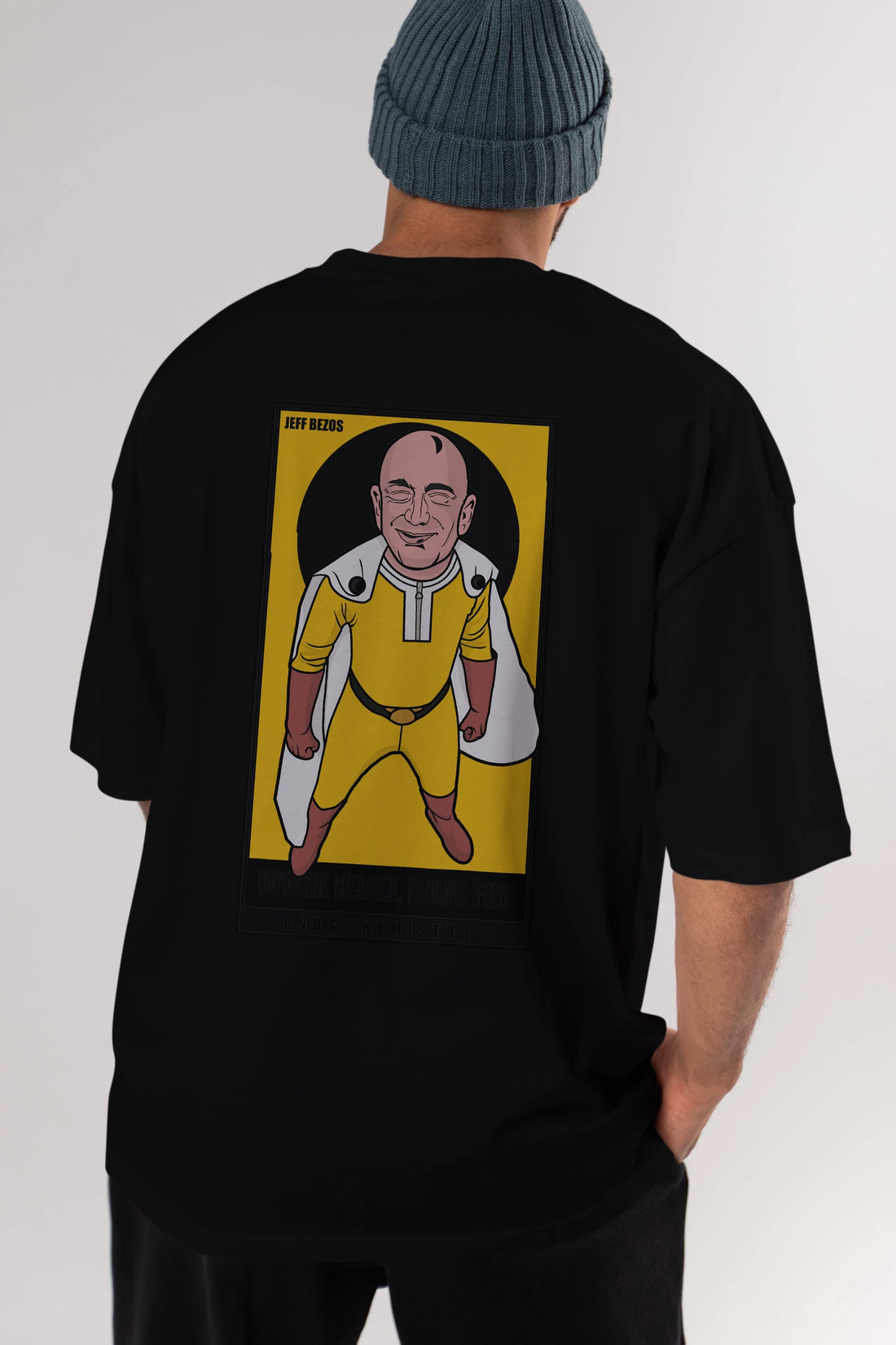 Jeff Bezos Saitama Arka Baskılı Oversize t-shirt Erkek Kadın Unisex %100 Pamuk tişort