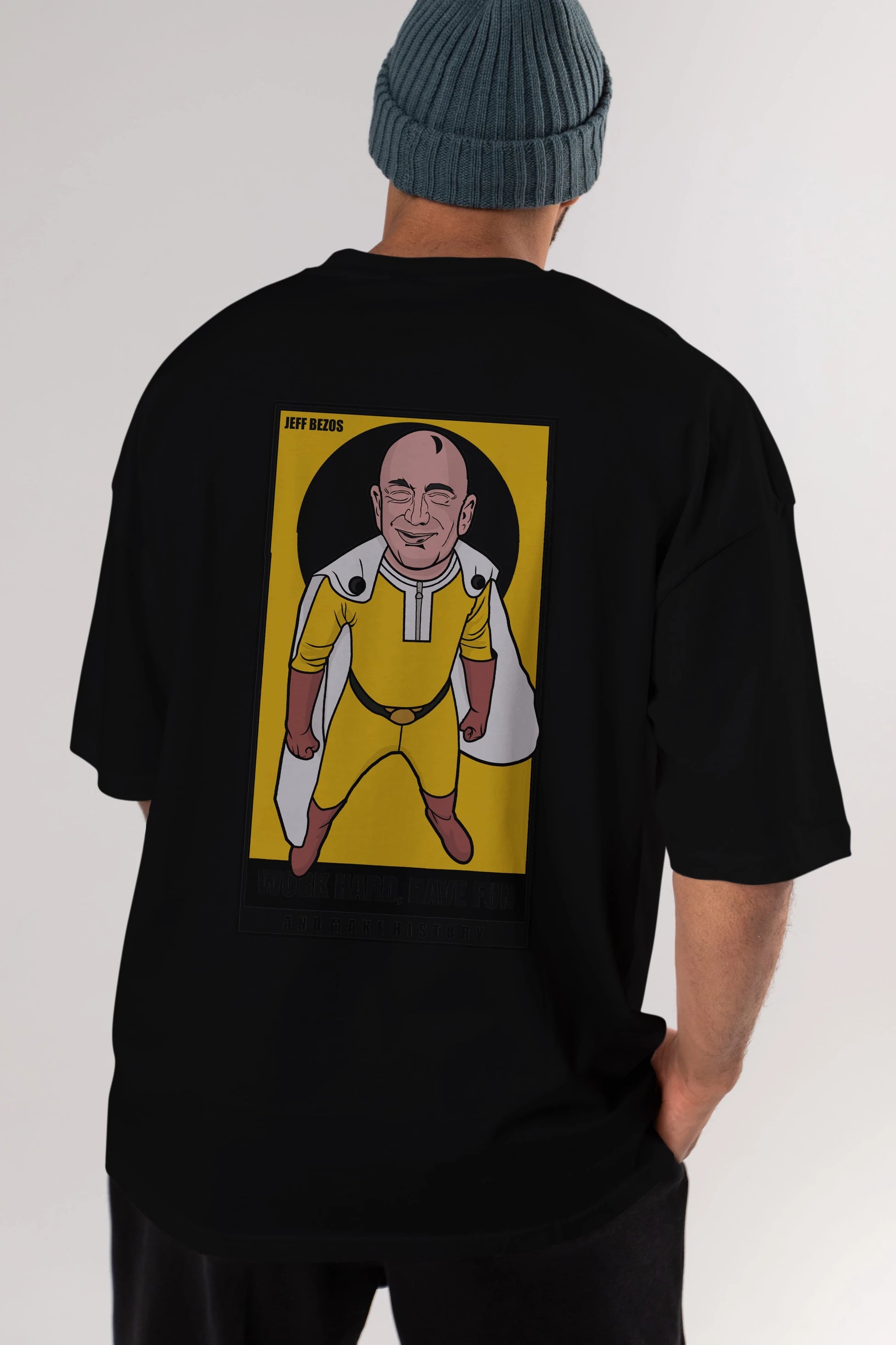 Jeff Bezos Saitama Arka Baskılı Oversize t-shirt Erkek Kadın Unisex %100 Pamuk tişort