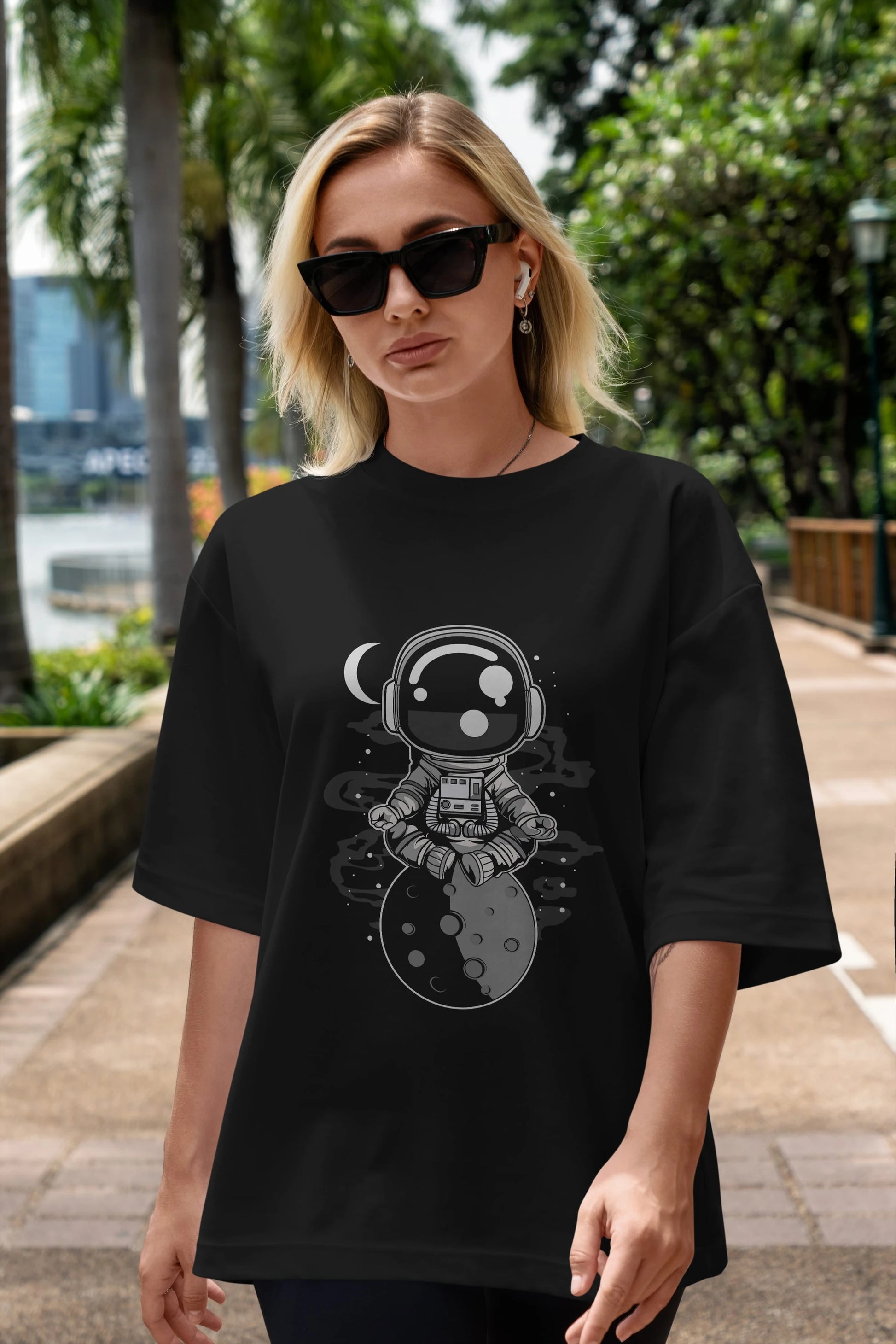 Astronaut Yoga Ön Baskılı Oversize t-shirt Erkek Kadın Unisex