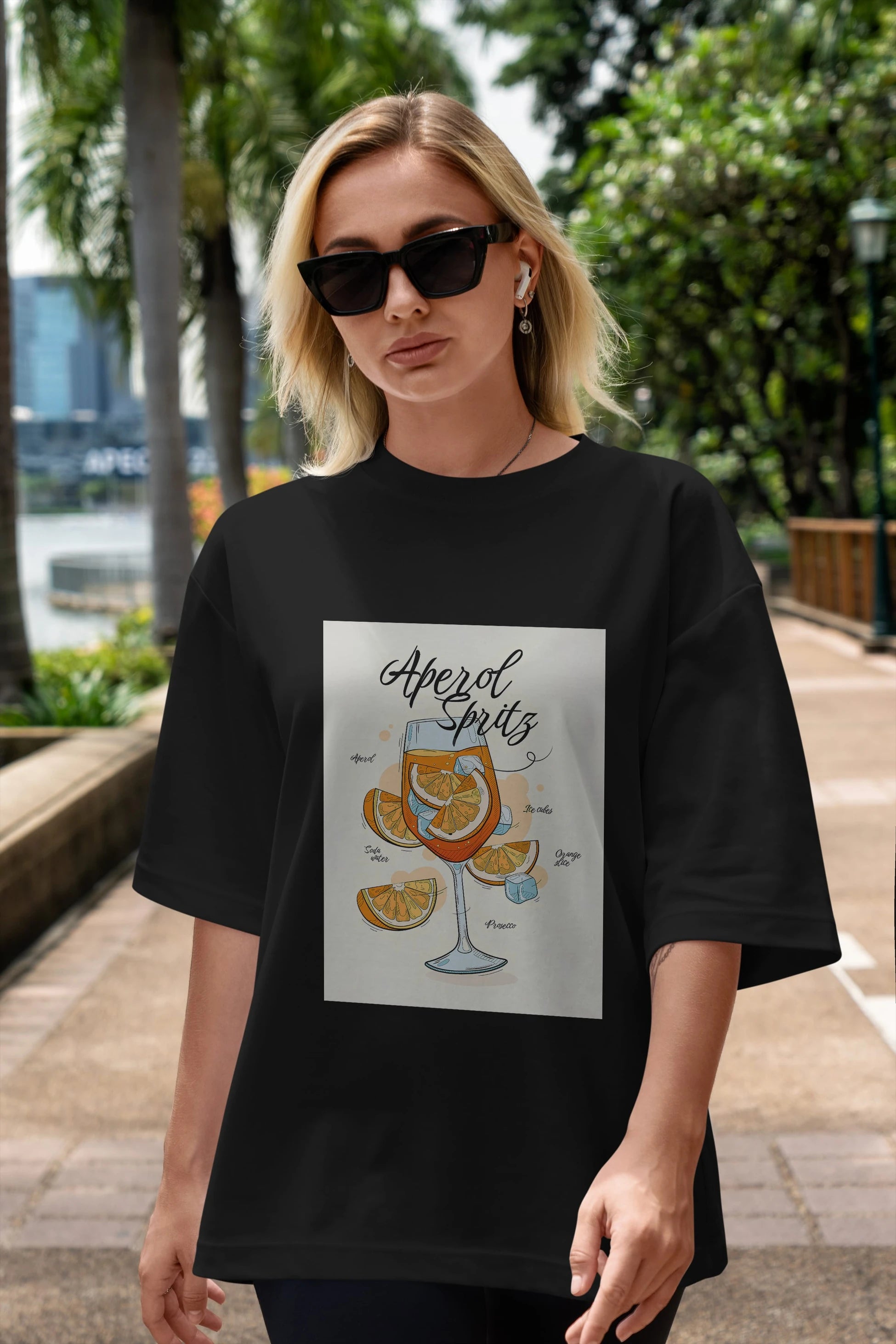 Aperol Spritz 6 Ön Baskılı Oversize t-shirt Erkek Kadın Unisex %100 Pamuk Bisiklet Yaka tişort