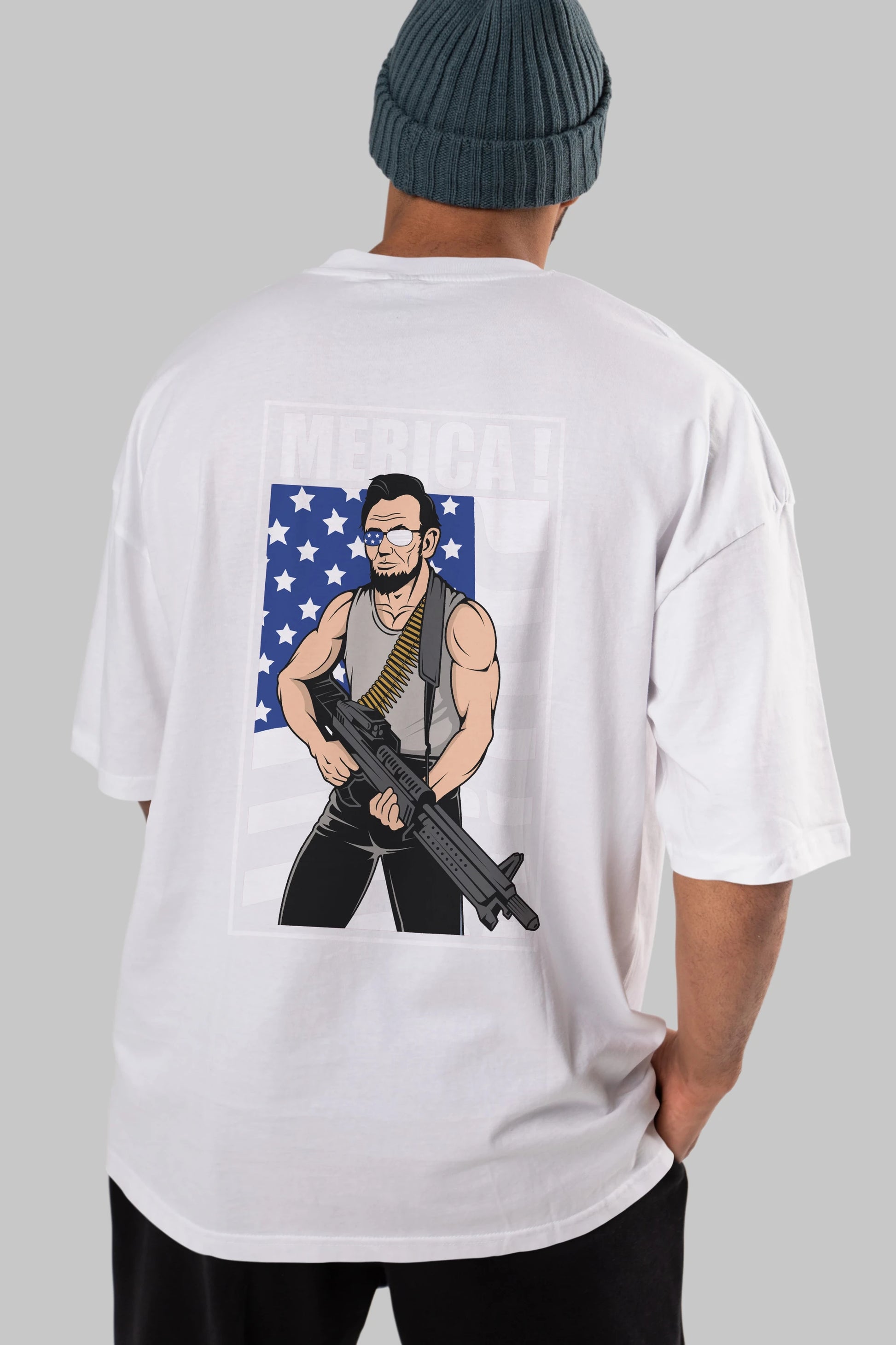Lincoln Rambo Arka Baskılı Oversize t-shirt Erkek Kadın Unisex %100 Pamuk tişort