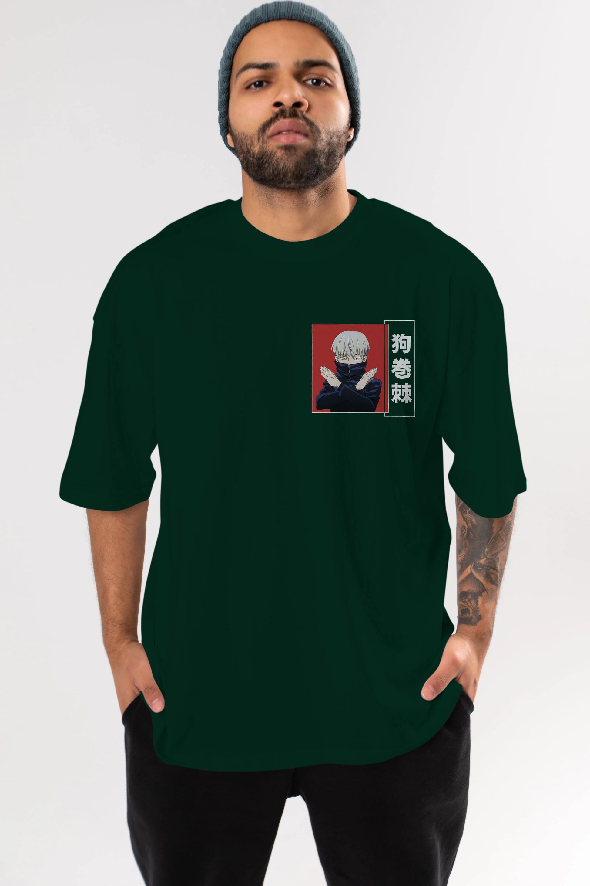 Toge Inumaki Ön Sol Baskılı Oversize t-shirt Erkek Kadın Unisex %100 Pamuk Bisiklet Yaka tişort