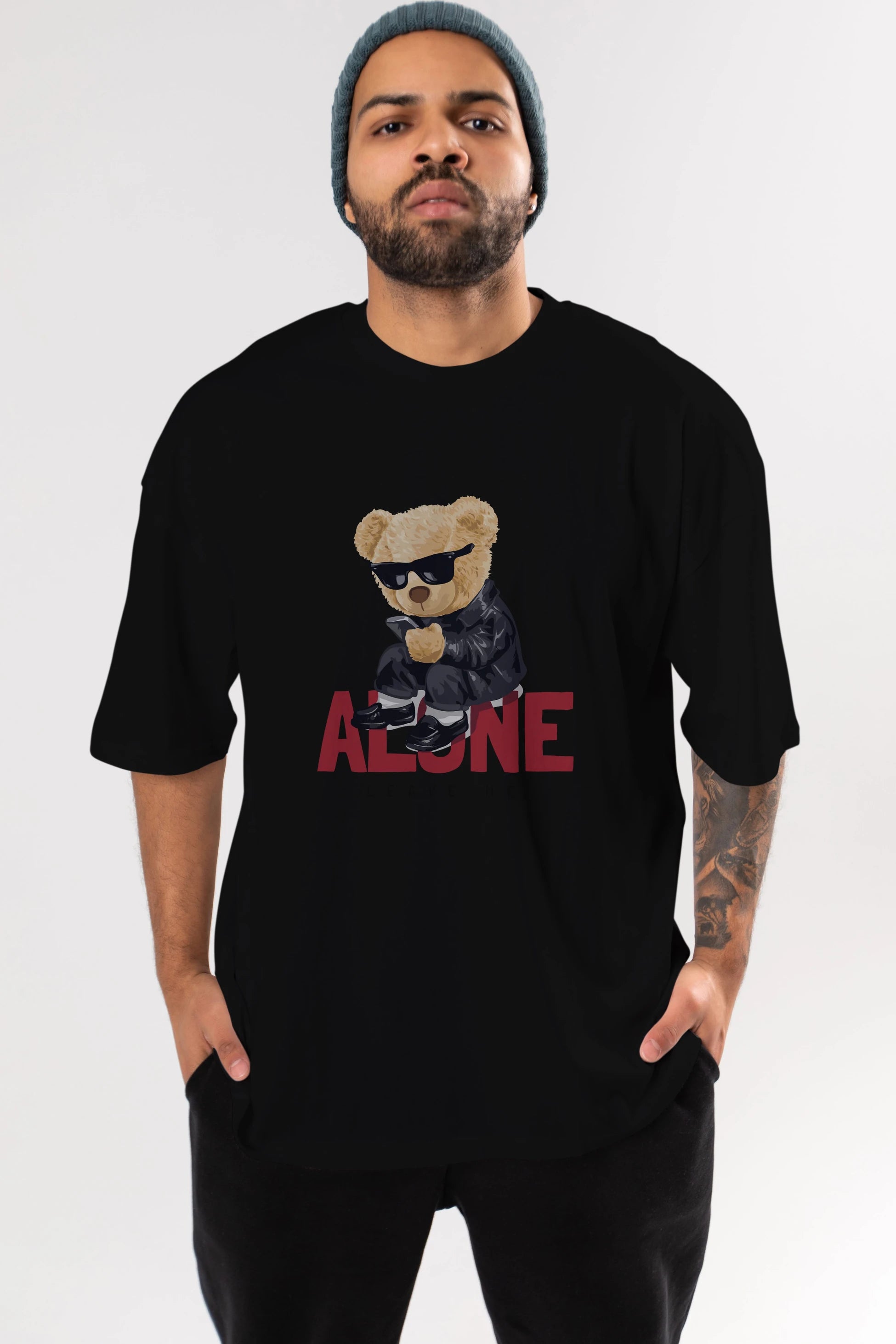 Teddy Bear Alone Ön Baskılı Oversize t-shirt Erkek Kadın Unisex %100 Pamuk