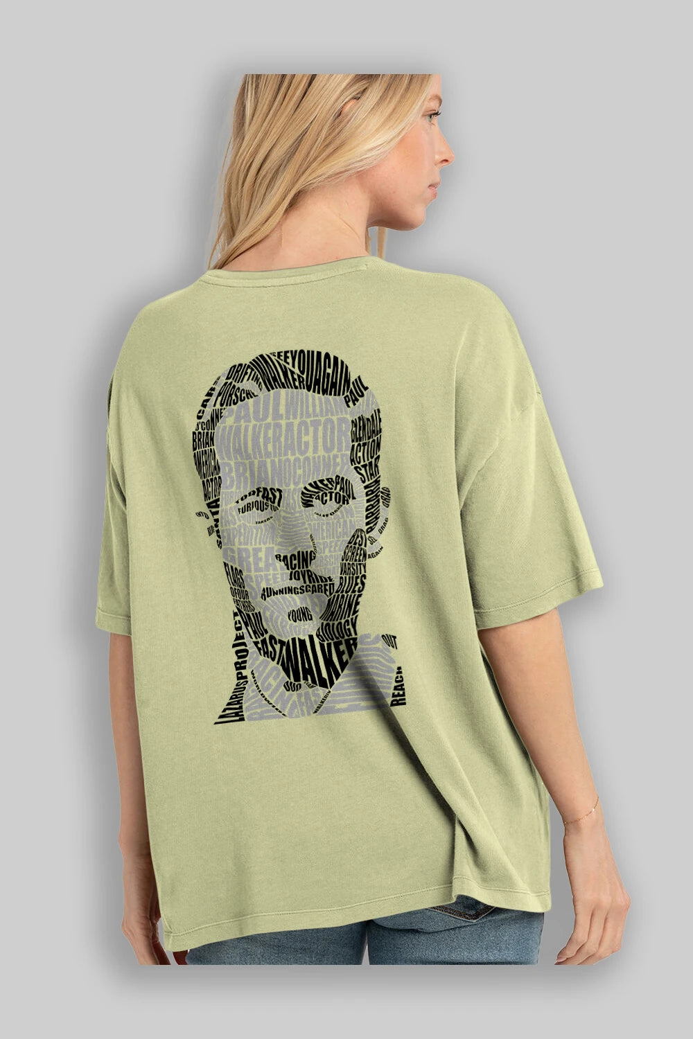 Paul Walker Calligram Arka Baskılı Oversize t-shirt %100 pamuk Erkek Kadın Unisex