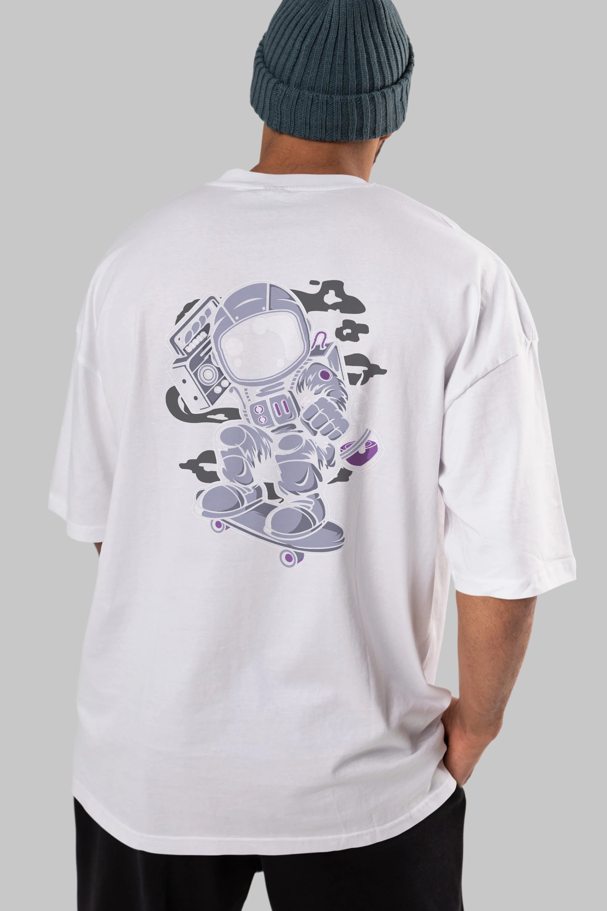 Astroanut Skater Boombox Arka Baskılı Oversize t-shirt Erkek Kadın Unisex