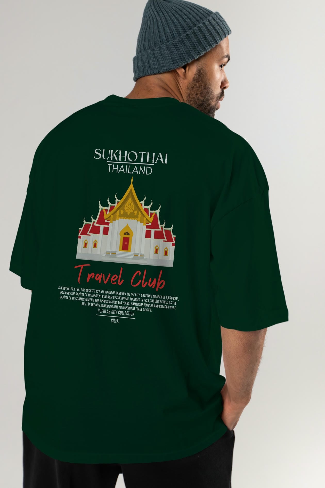 Sukhothai Thailand Arka Baskılı Oversize t-shirt Erkek Kadın Pamuk Bisiklet Yaka tişort
