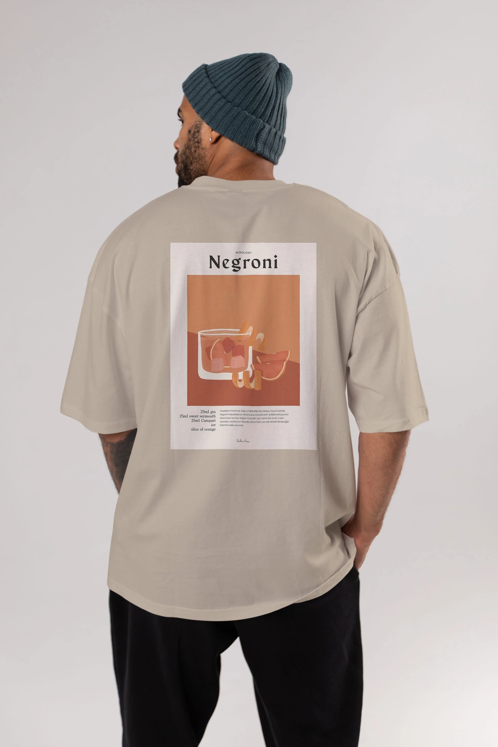 Mixology Negroni Arka Baskılı Oversize t-shirt Erkek Kadın Unisex %100 Pamuk Bisiklet Yaka tişort
