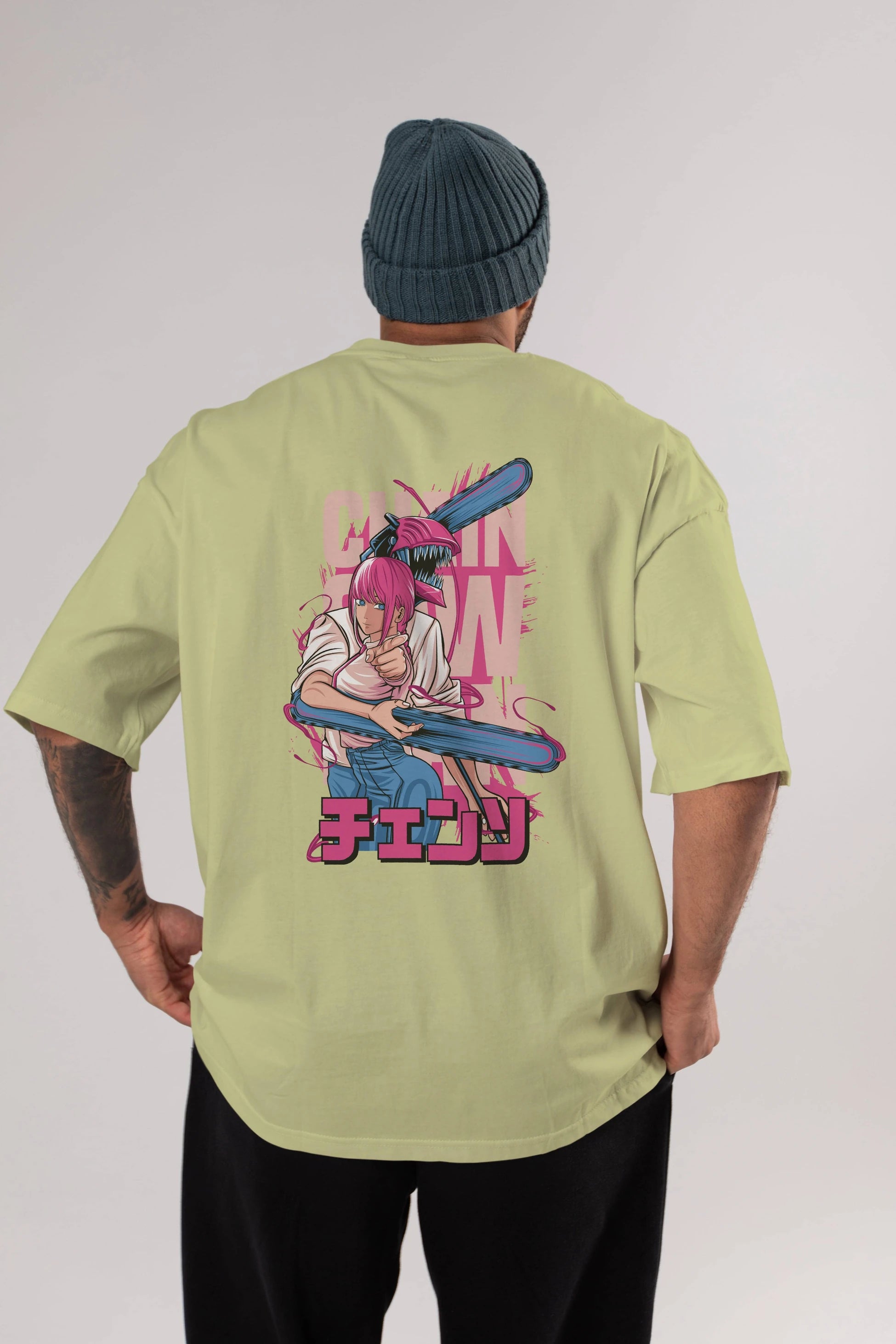 DENJI and MAKIMA Anime Arka Baskılı Oversize t-shirt Erkek Kadın Unisex