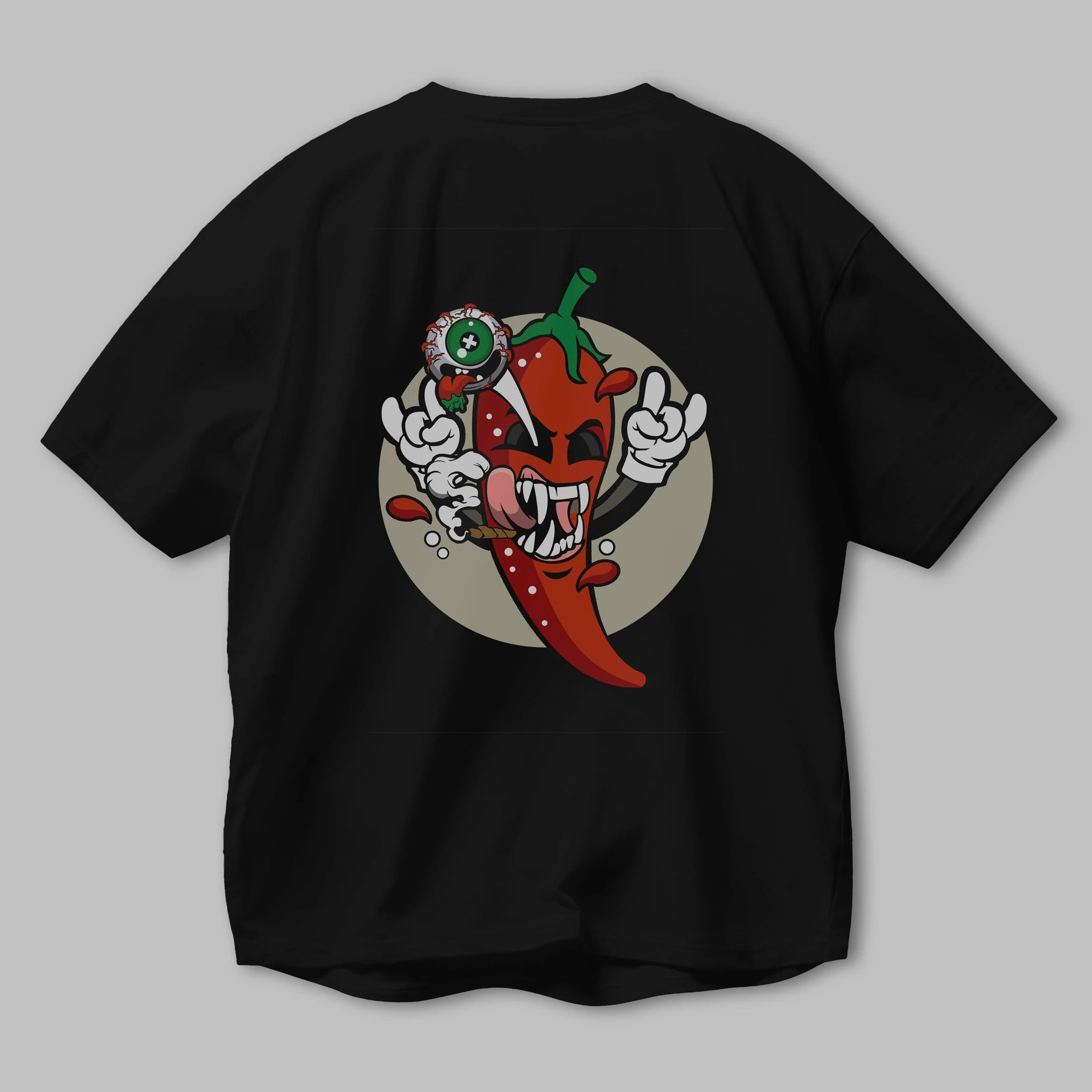 Chili Monster Arka Baskılı Oversize t-shirt Erkek Kadın Unisex %100 Pamuk tişort