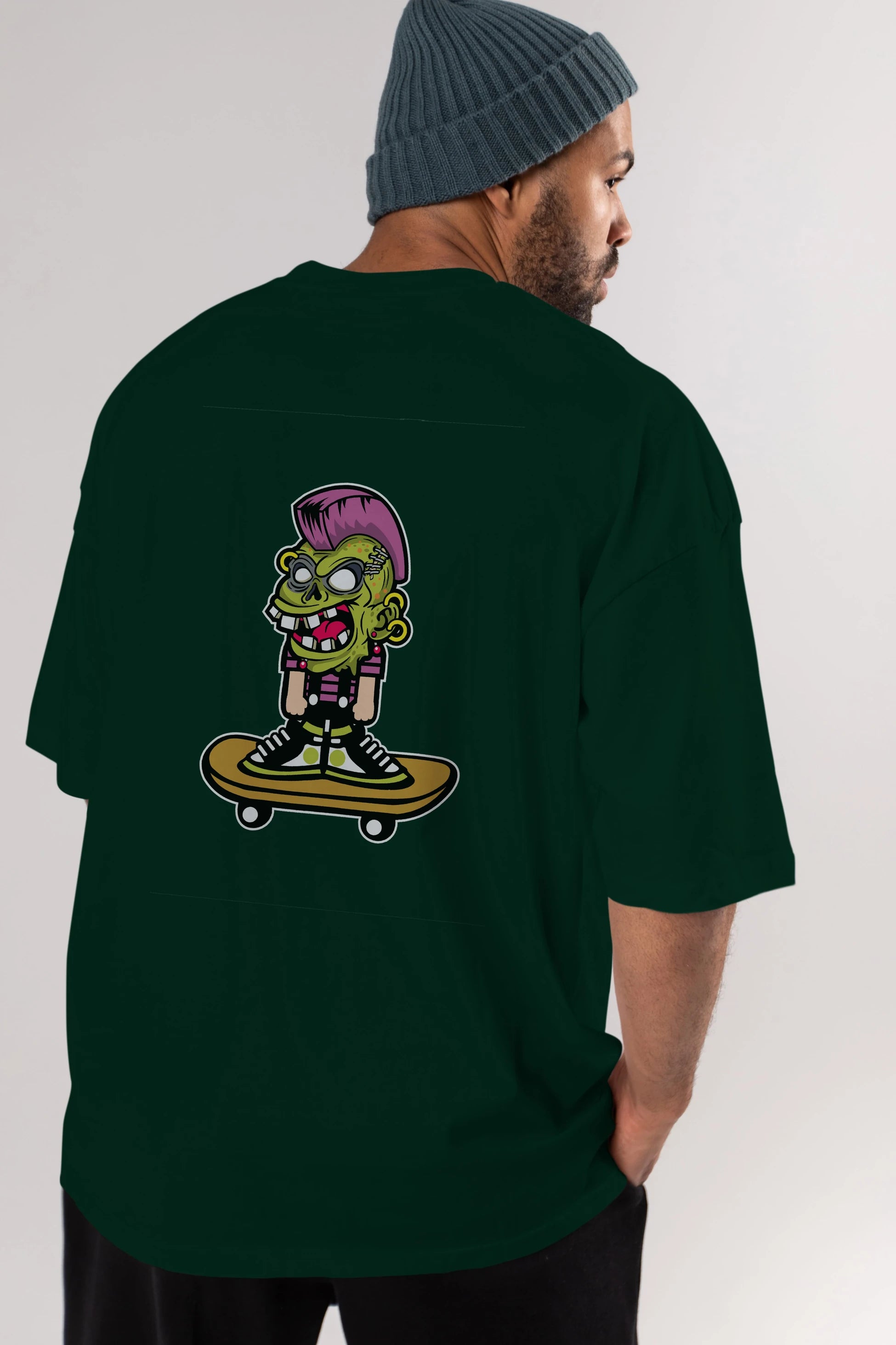 Zombie Punk Skater Arka Baskılı Oversize t-shirt Erkek Kadın Unisex %100 Pamuk tişort