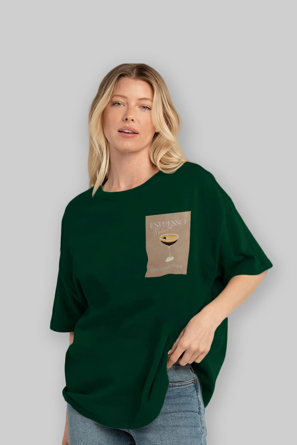 Espresso Martini Cocktail Ön Sol Baskılı Oversize t-shirt Erkek Kadın Unisex %100 Pamuk Bisiklet Yaka tişort