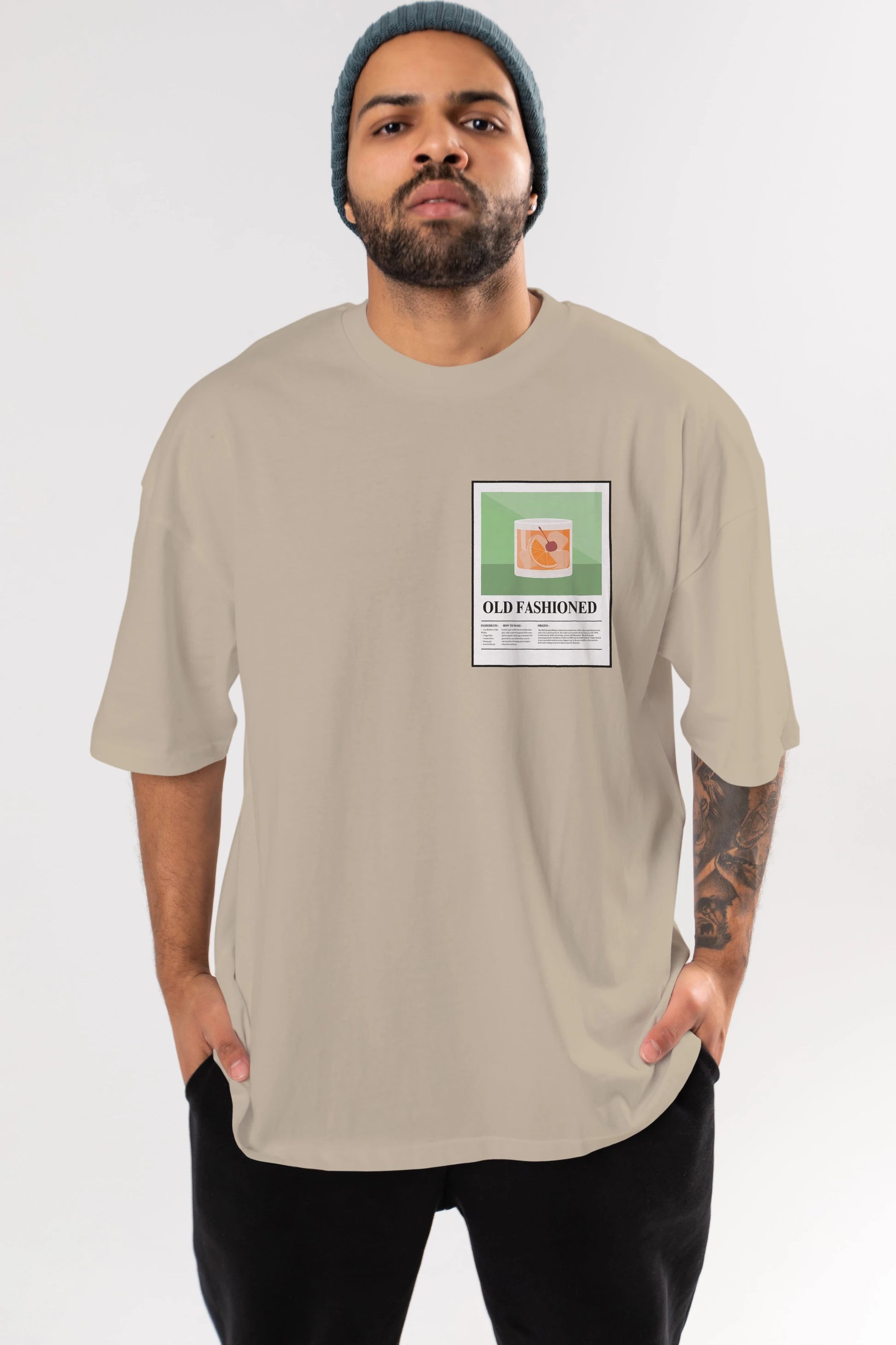 Old Fashioned Ön Sol Baskılı Oversize t-shirt Erkek Kadın Unisex %100 Pamuk Bisiklet Yaka tişort