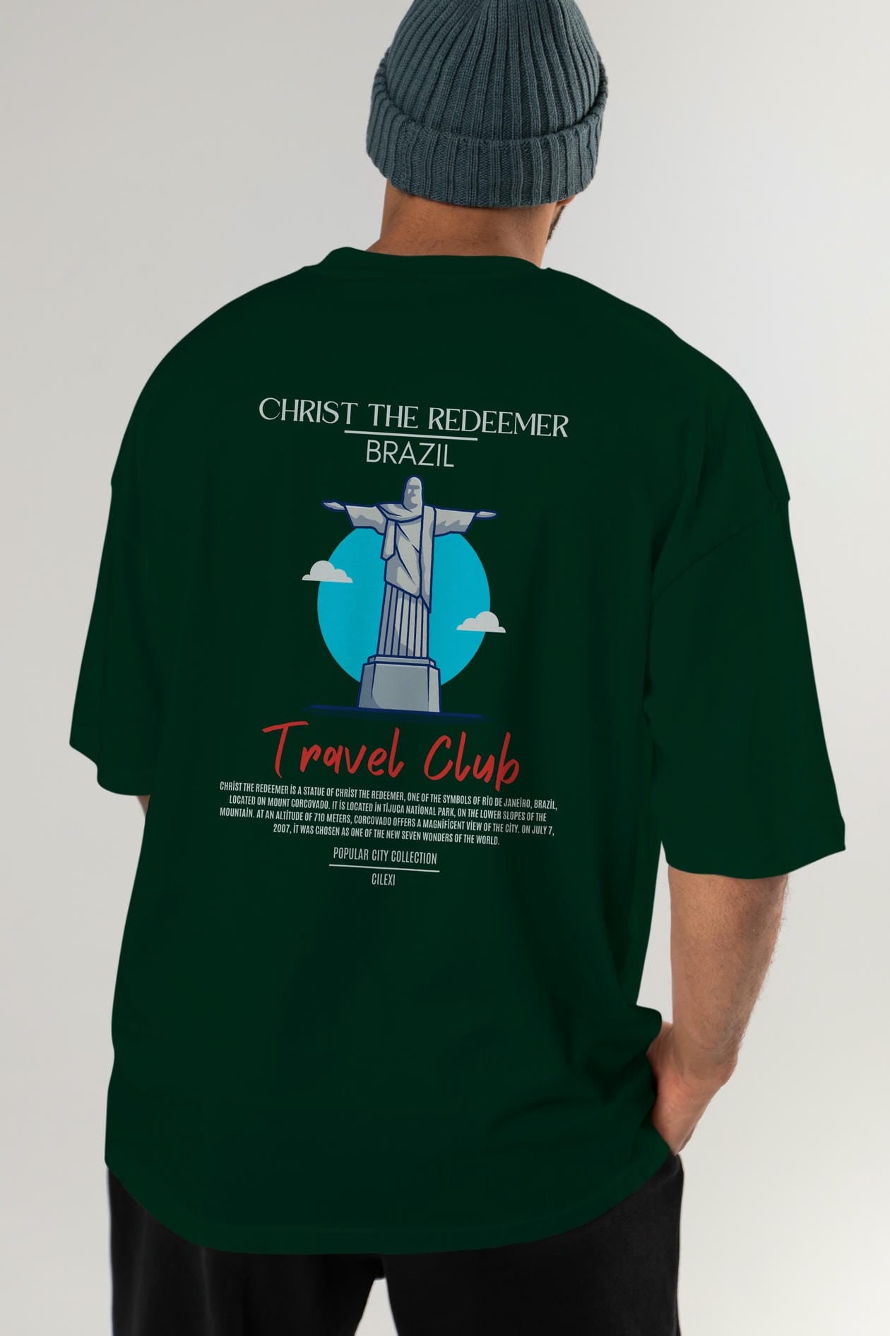 Christ The Redeemer Brazil Arka Baskılı Oversize t-shirt Erkek Kadın Pamuk Bisiklet Yaka tişort