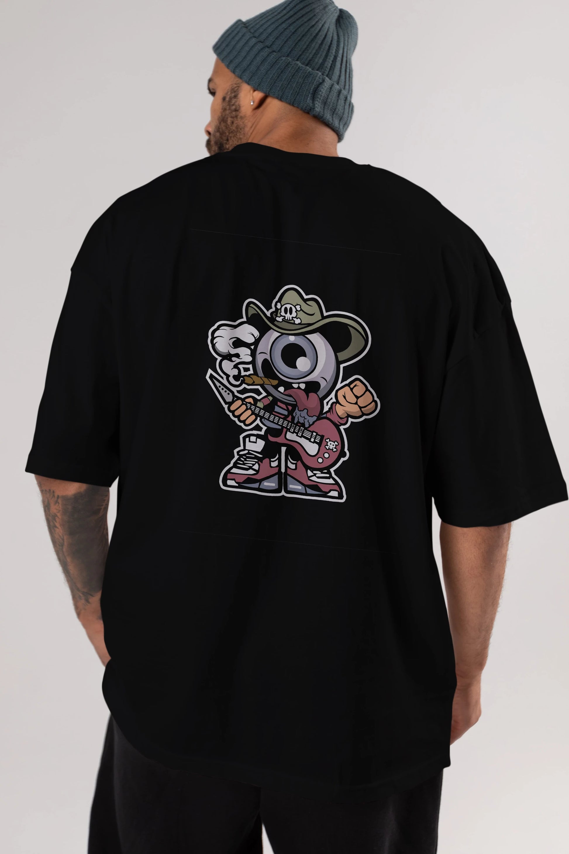 Eyeball Rockstar Cowboy Arka Baskılı Oversize t-shirt Erkek Kadın Unisex %100 Pamuk tişort