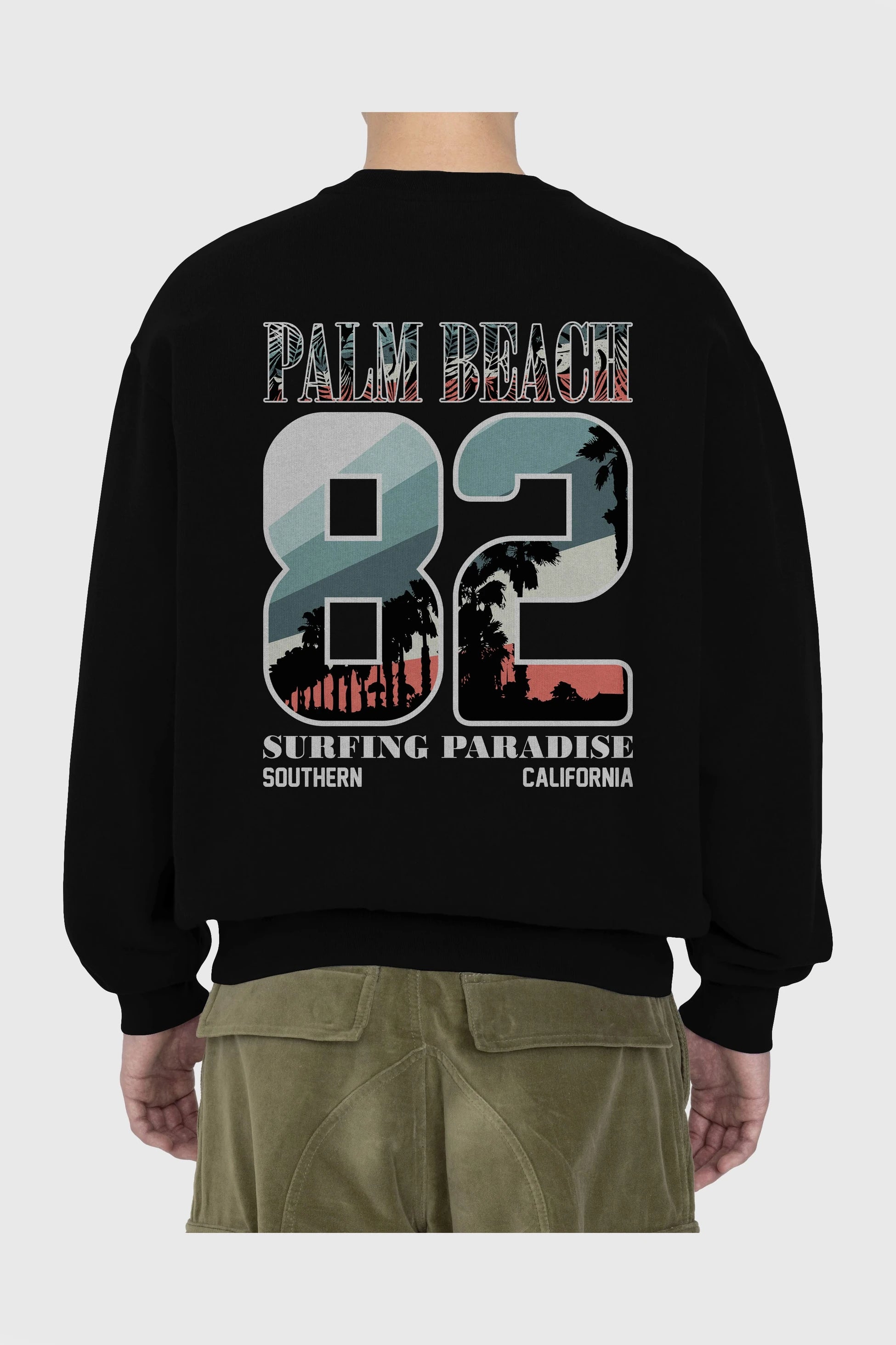 Palm Beach 82 Arka Baskılı Oversize Sweatshirt Erkek Kadın Unisex