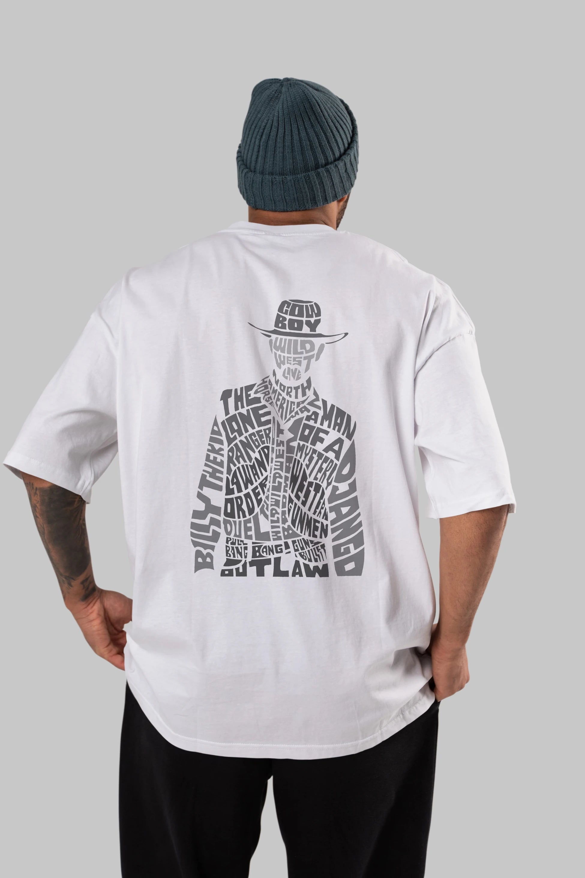 Cowboy Arka Baskılı Oversize t-shirt %100 pamuk Erkek Kadın Unisex