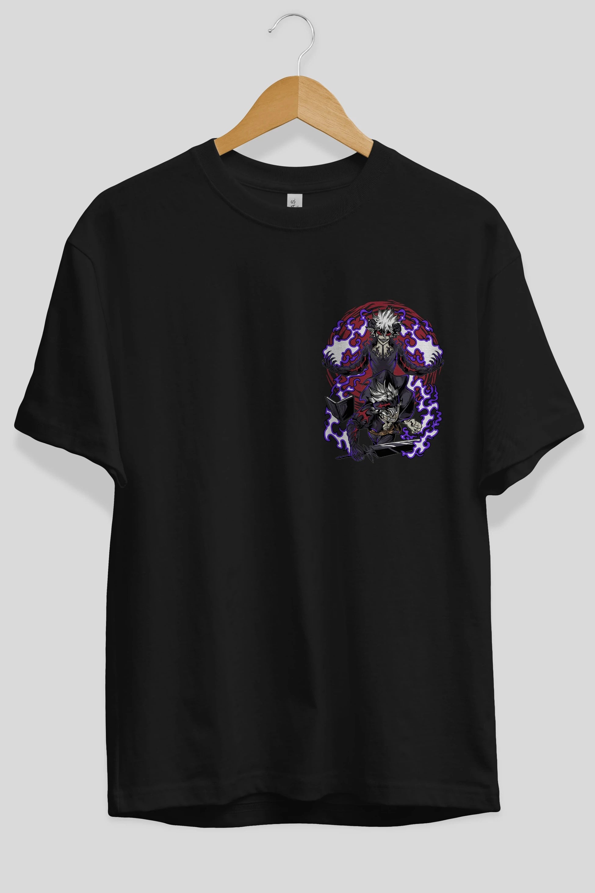 BLACK CLOVER DEVIL UNION Ön Sol Baskılı Oversize t-shirt Erkek Kadın Unisex %100 Pamuk Bisiklet Yaka tişort