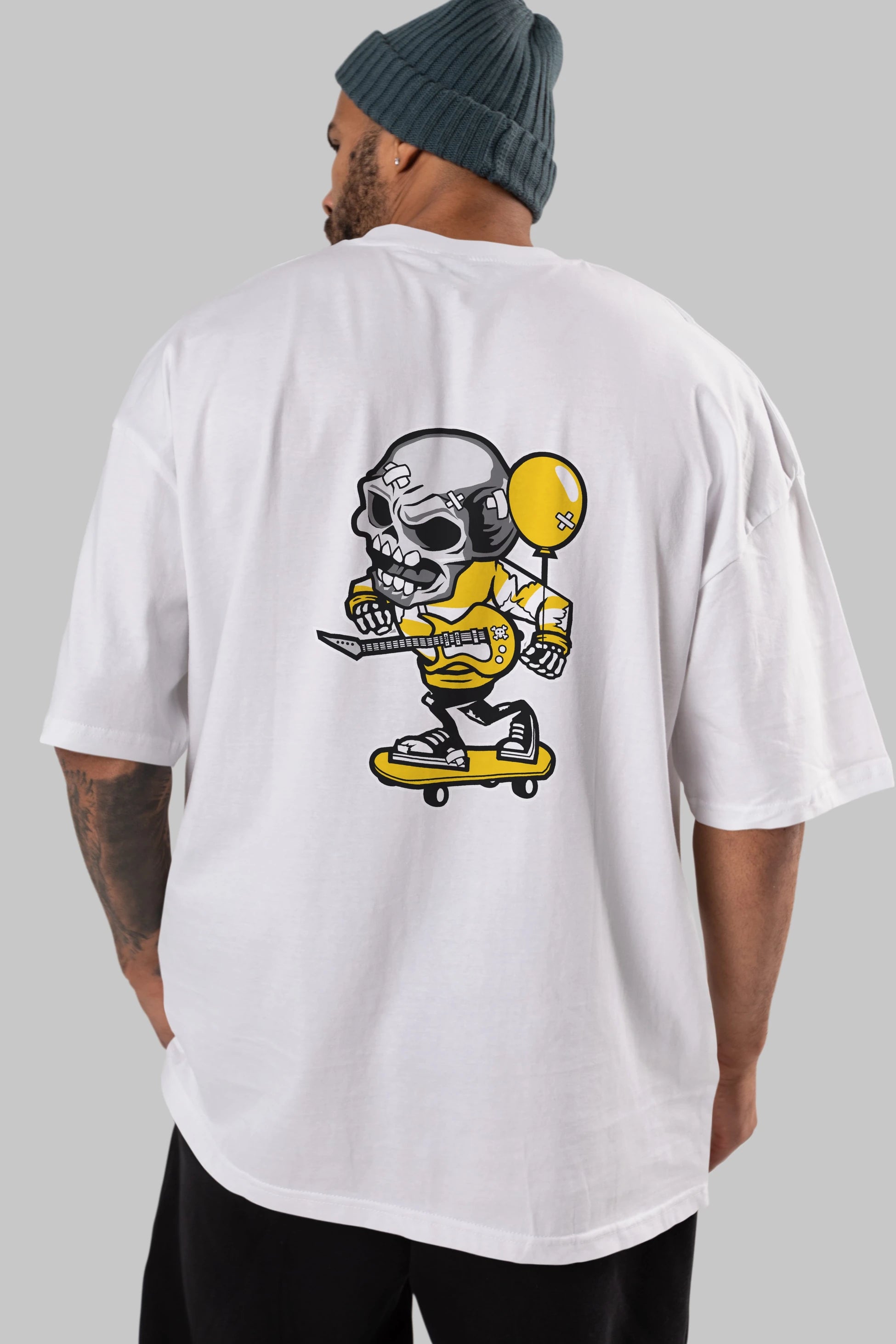 Skull Skater Arka Baskılı Oversize t-shirt Erkek Kadın Unisex %100 Pamuk tişort