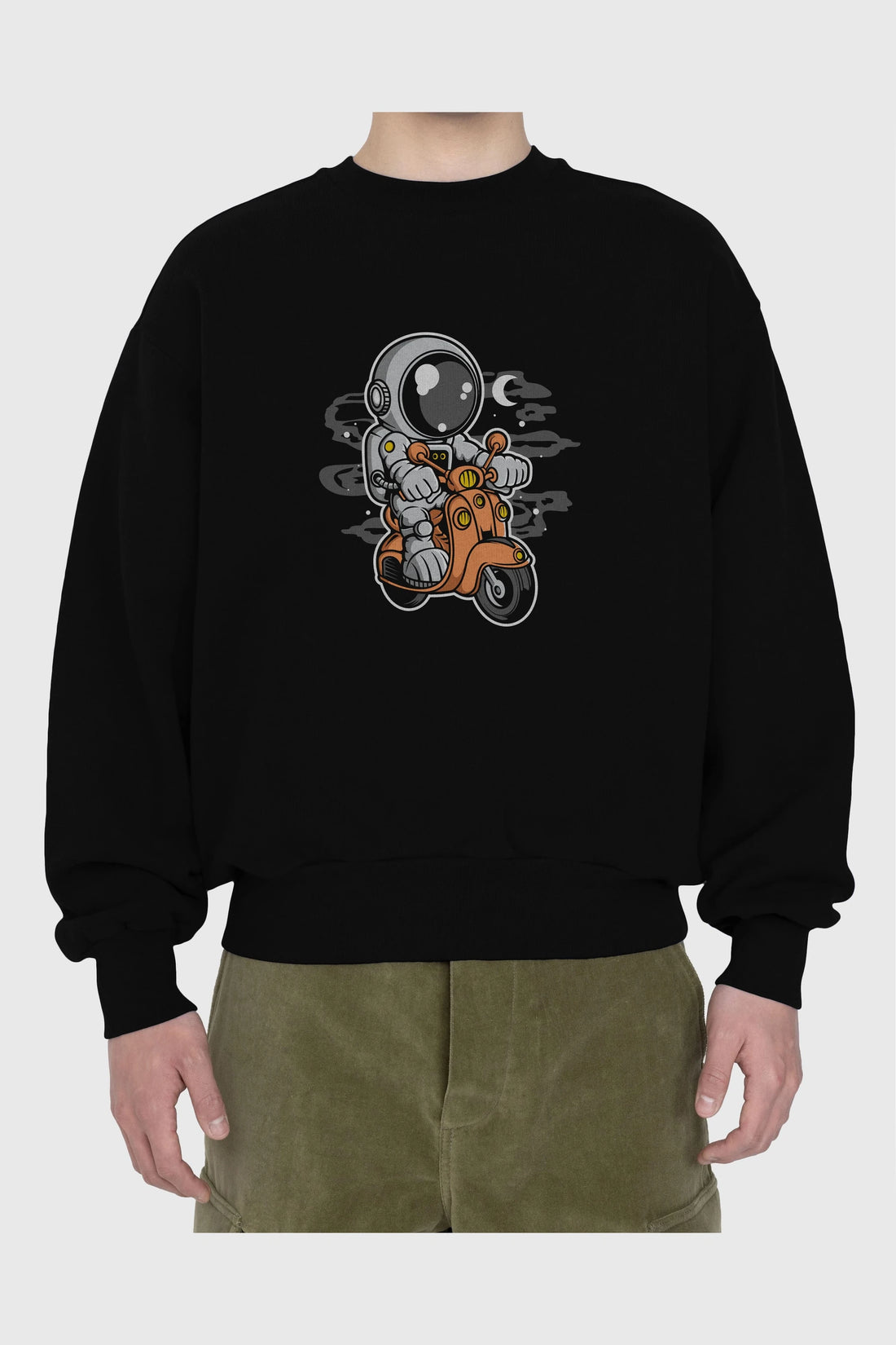 Astronaut Scooter Ön Baskılı Oversize Sweatshirt Erkek Kadın Unisex