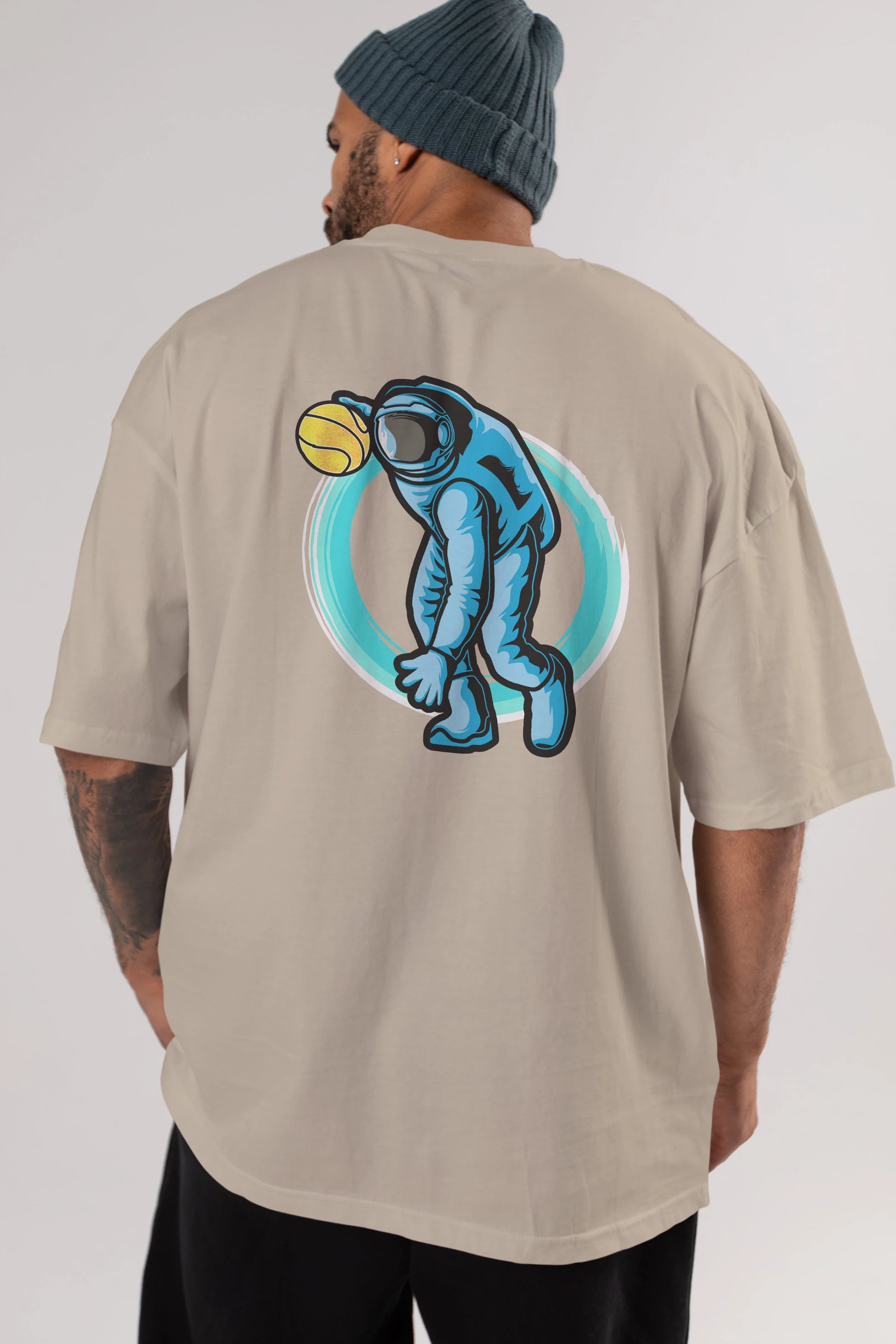 Astronaut Dribble Arka Baskılı Oversize t-shirt Erkek Kadın Unisex
