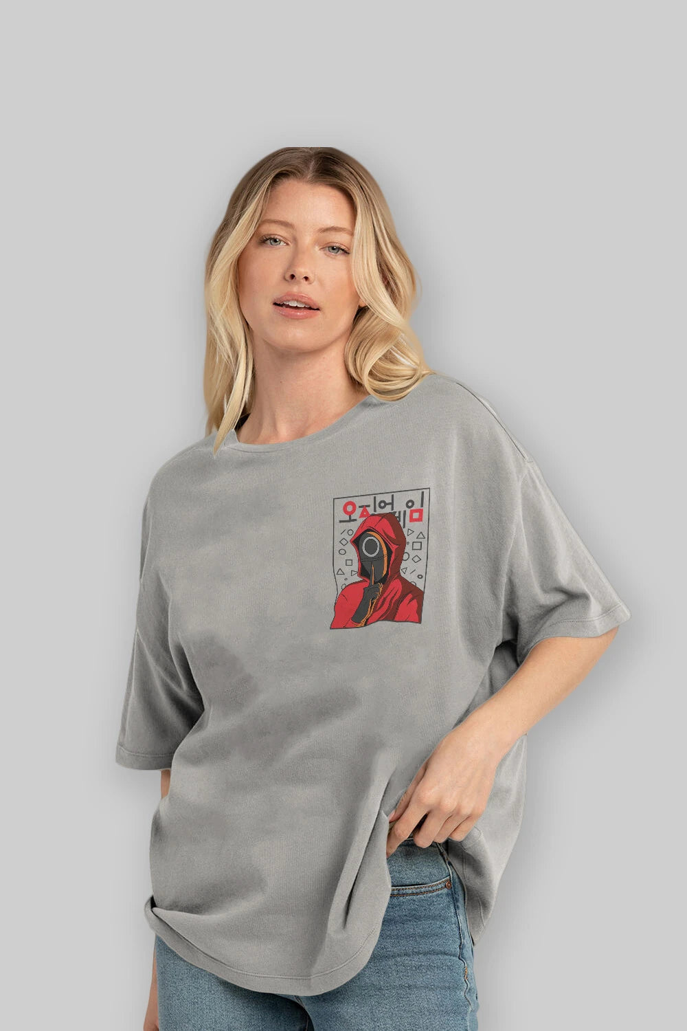 Squid Game (5) Ön Sol Baskılı Oversize t-shirt Erkek Kadın Unisex %100 Pamuk Bisiklet Yaka tişort