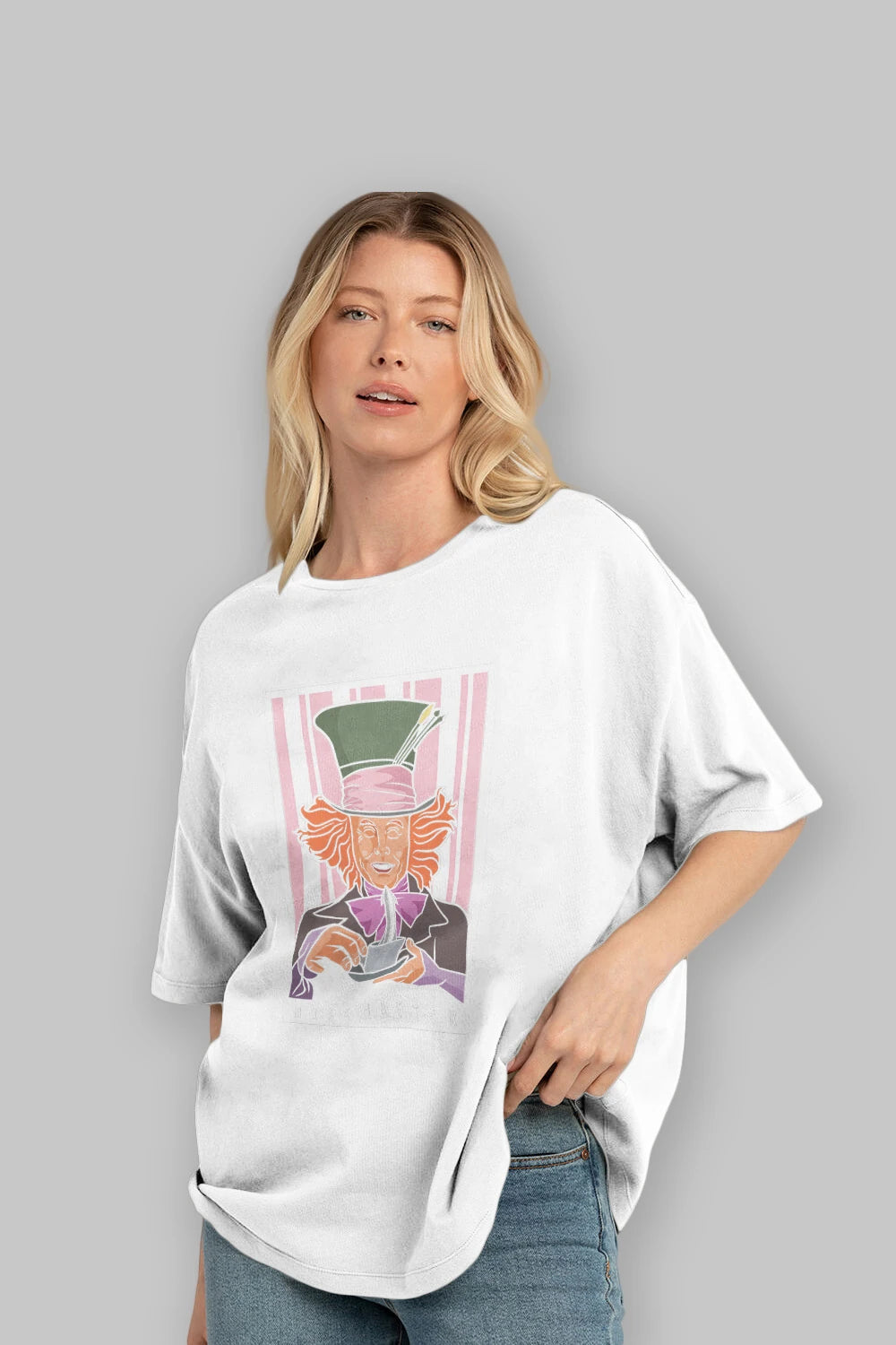 Mad Hatter Elon Musk Ön Baskılı Oversize t-shirt Erkek Kadın Unisex %100 Pamuk tişort