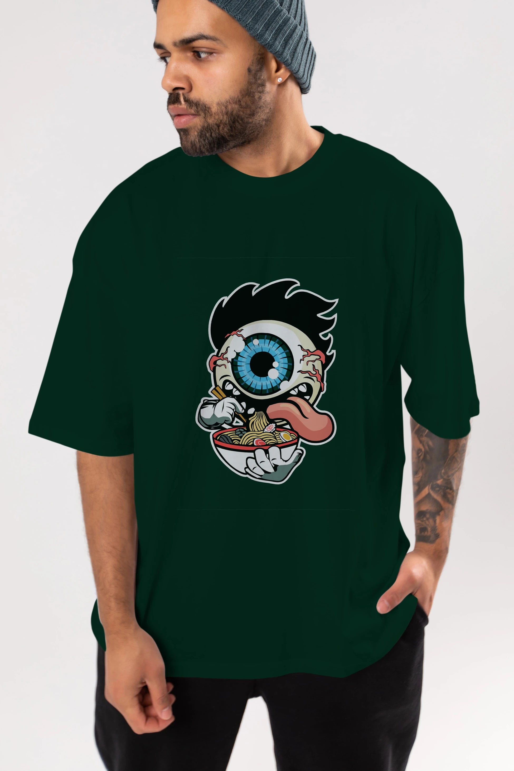 Eyeball Ramen Ön Baskılı Oversize t-shirt Erkek Kadın Unisex %100 Pamuk tişort