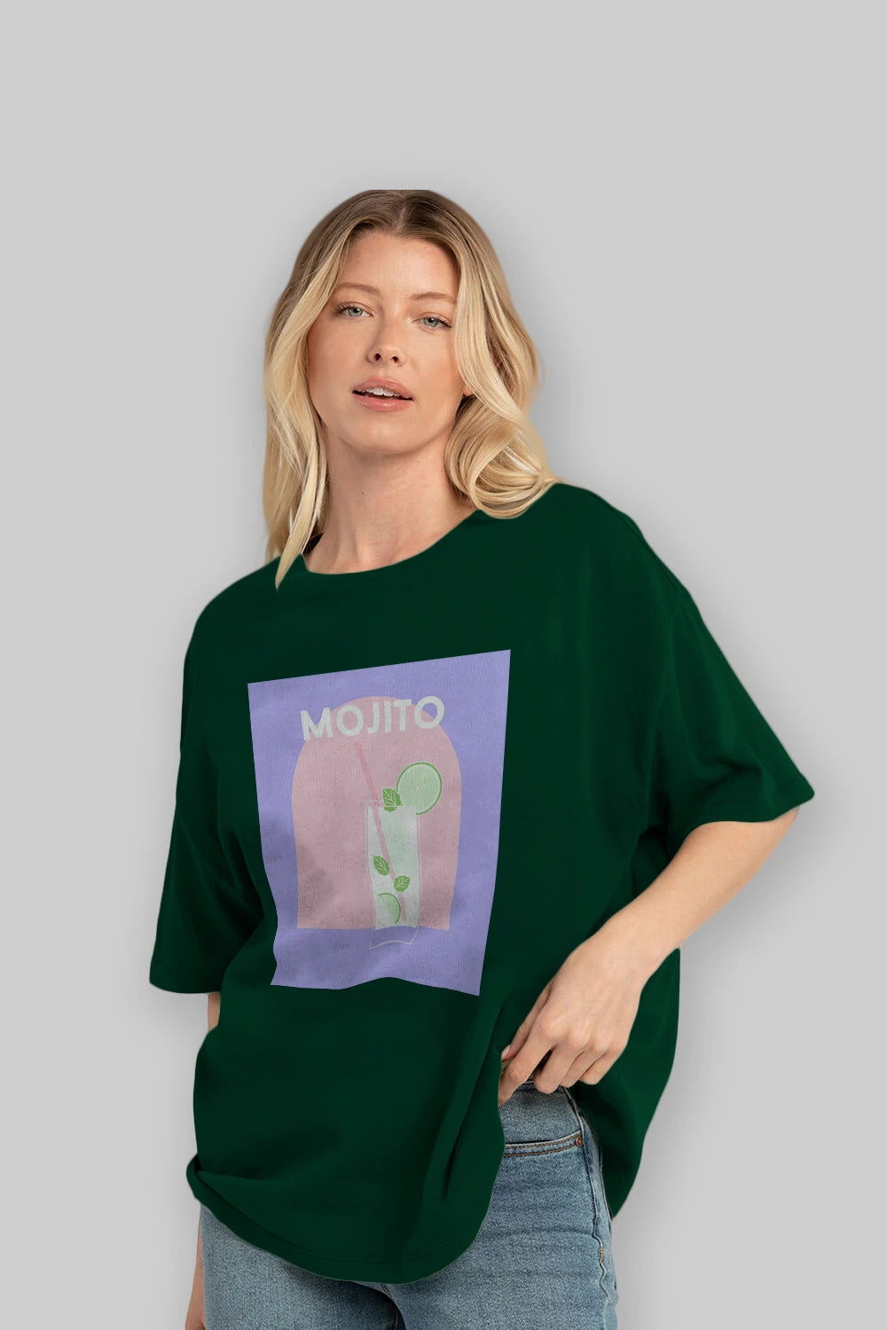 Mojito 2 Ön Baskılı Oversize t-shirt Erkek Kadın Unisex %100 Pamuk Bisiklet Yaka tişort