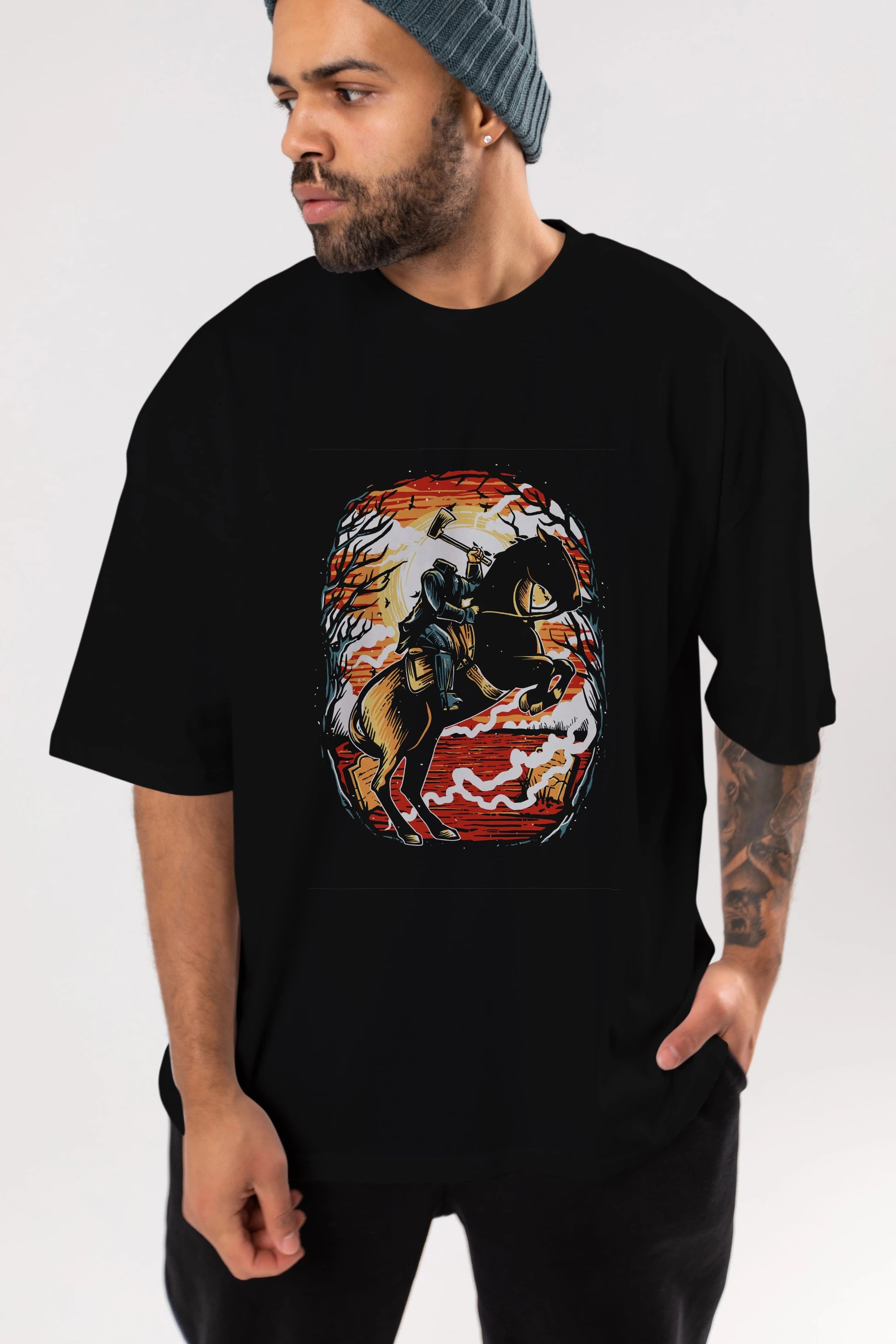 Headless Horseman Ön Baskılı Oversize t-shirt Erkek Kadın Unisex %100 Pamuk tişort