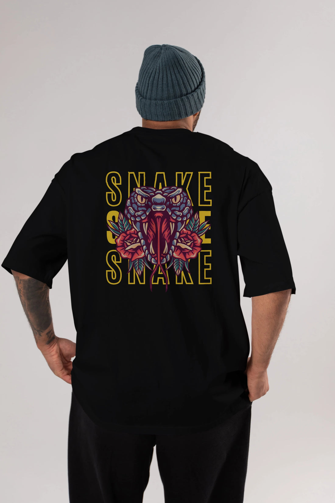 Snake Arka Baskılı Oversize t-shirt Erkek Kadın Unisex