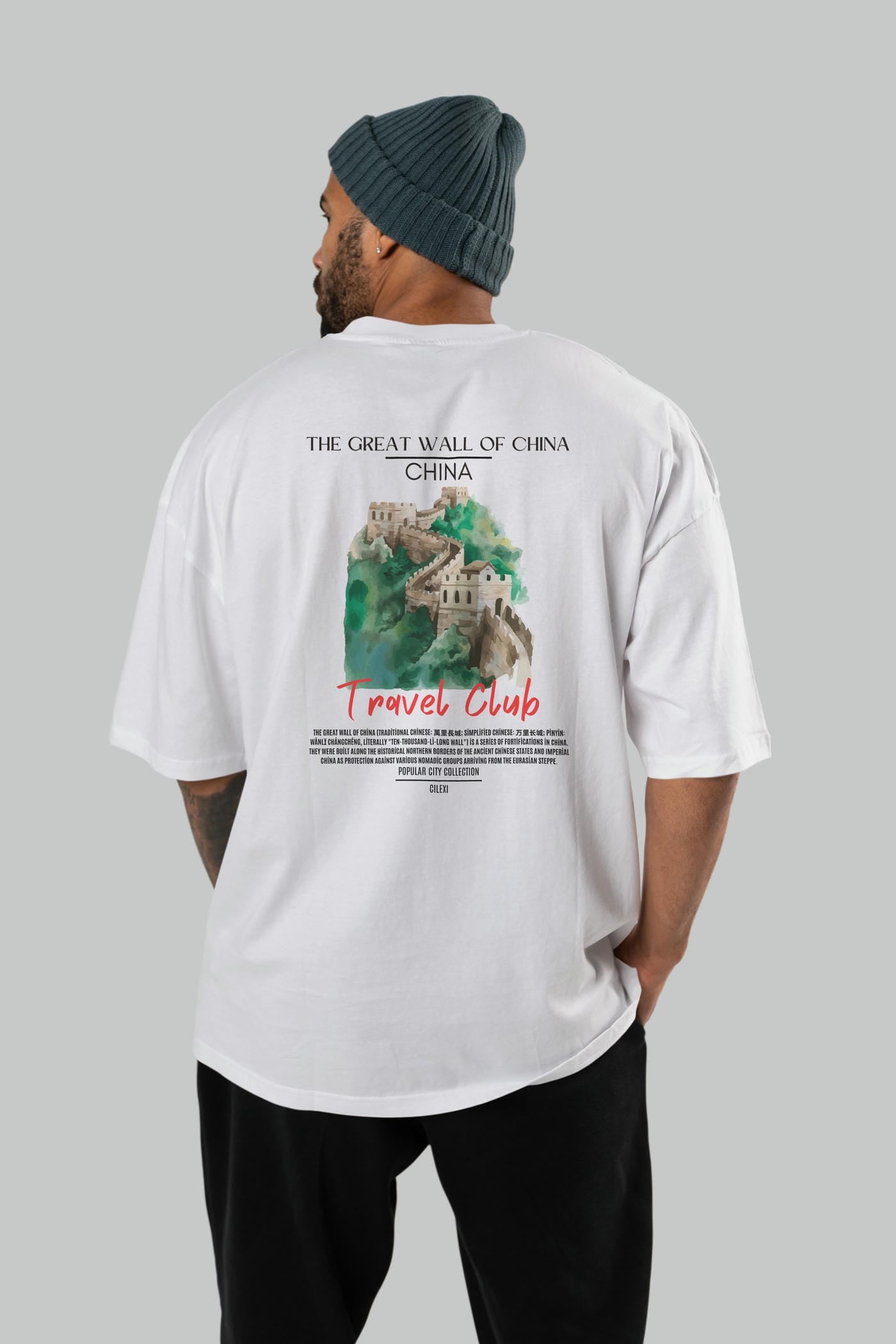 The Great Wall Of China Arka Baskılı Oversize t-shirt Erkek Kadın Pamuk Bisiklet Yaka tişort