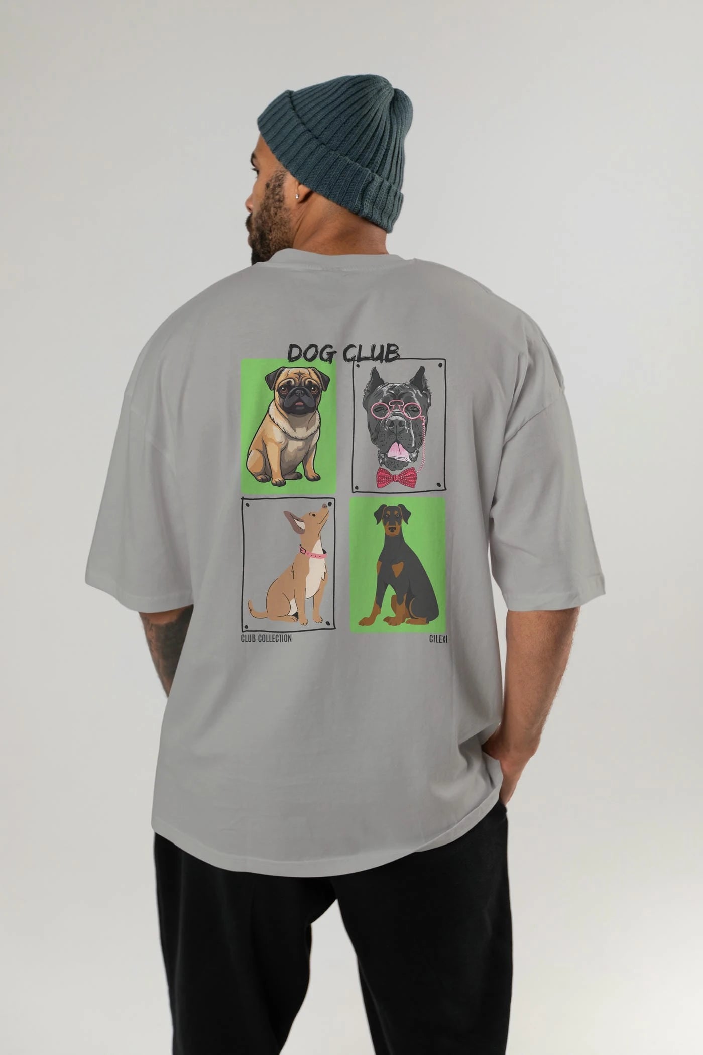 Dog Club Arka Baskılı Oversize t-shirt Erkek Kadın %100 Pamuk Bisiklet Yaka tişort
