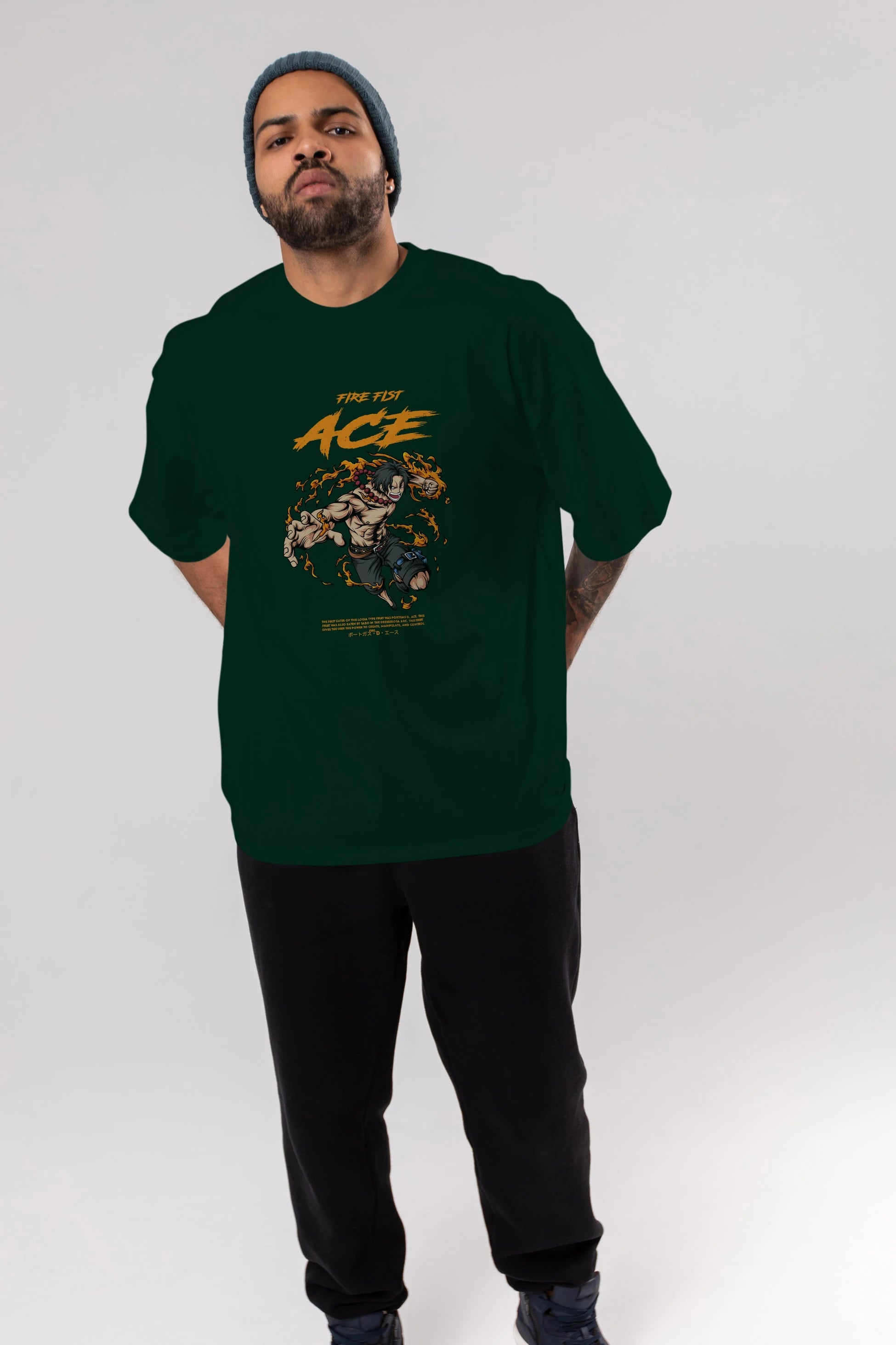 Fire Fist Ace Anime Ön Baskılı Oversize t-shirt %100 pamuk Erkek Kadın Unisex