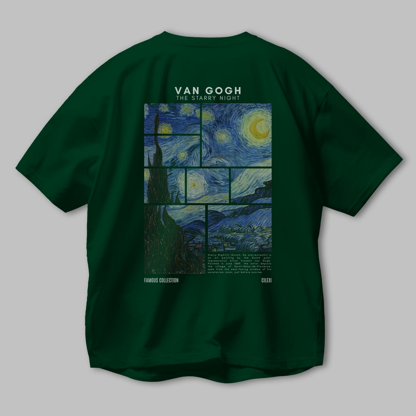 Van Gogh The Starry Night Arka Baskılı Oversize t-shirt Erkek Kadın Bisiklet Yaka Pamuk tişort